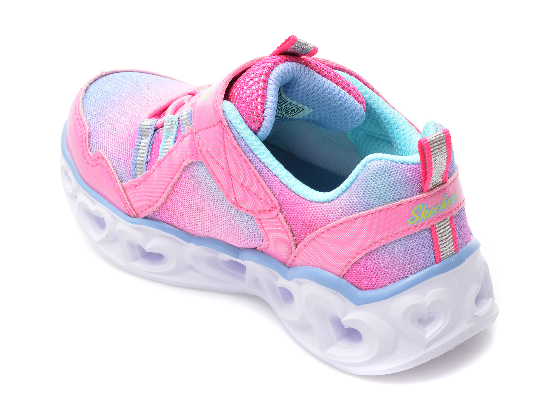 Pantofi sport SKECHERS roz, HEART LIGHTS, din material textil si piele ecologica - 5