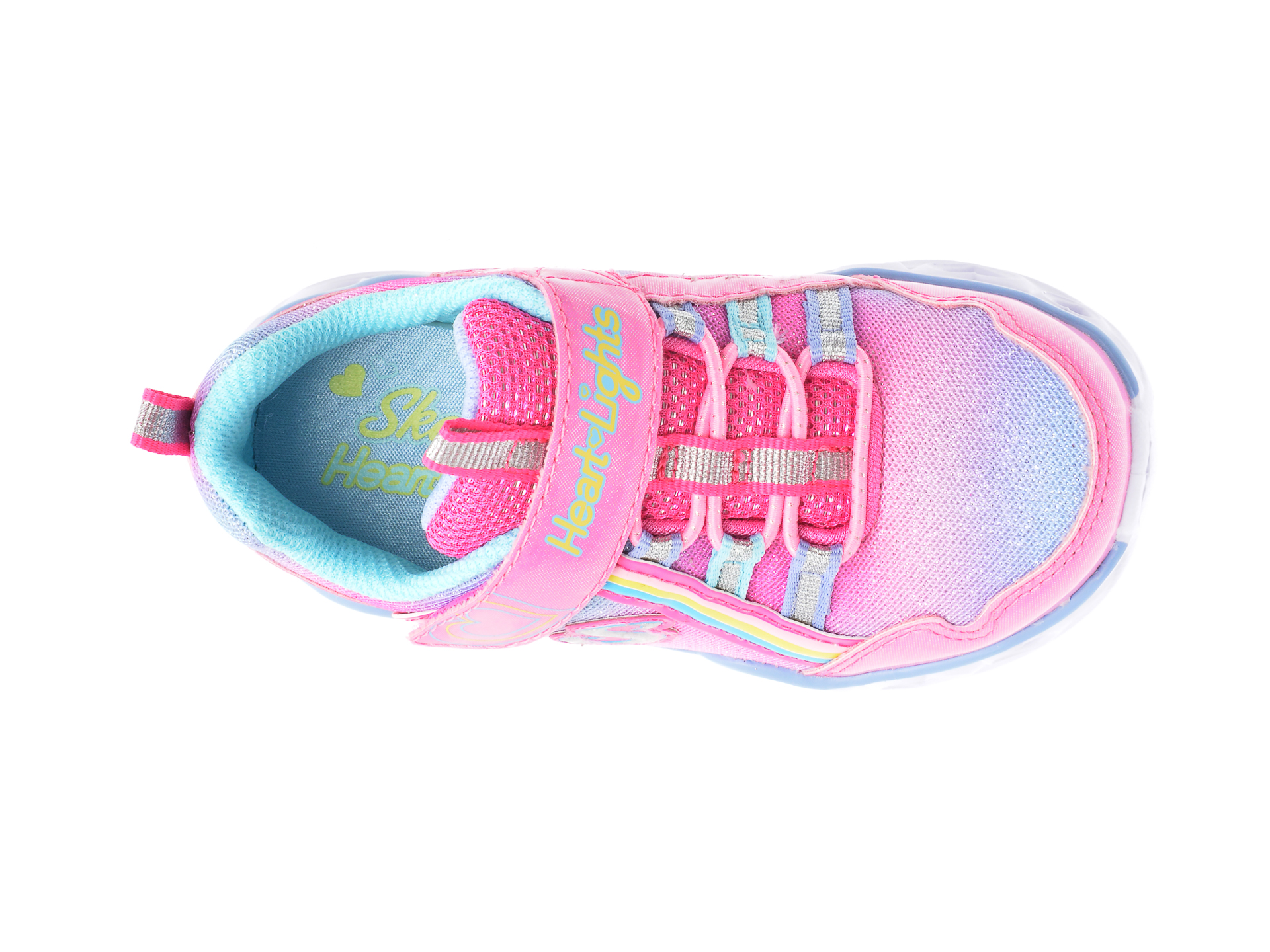Pantofi sport SKECHERS roz, HEART LIGHTS, din material textil si piele ecologica - 6