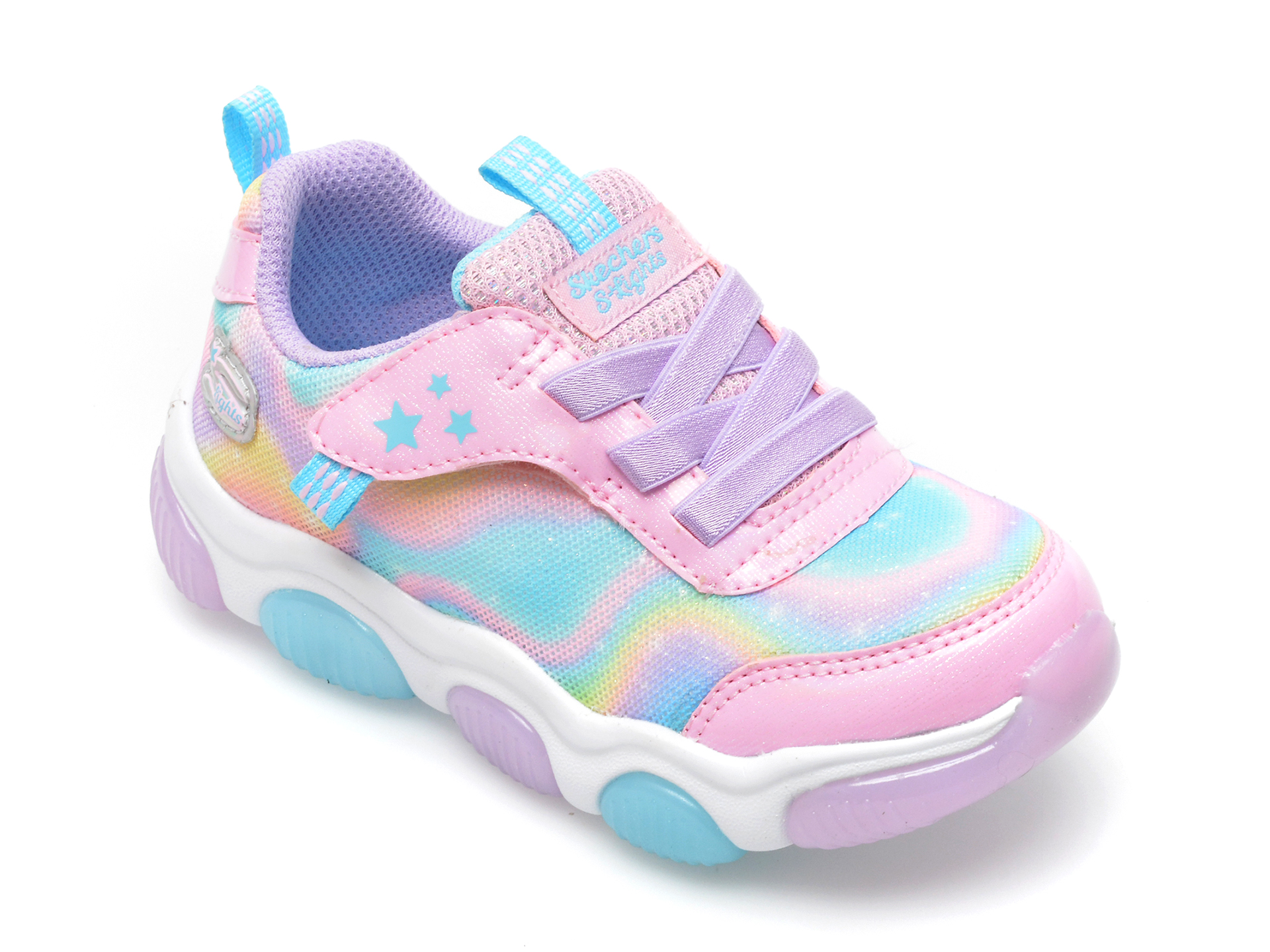 Pantofi sport SKECHERS roz, MIGHTY GLOW, din material textil si piele ecolgica /copii/incaltaminte