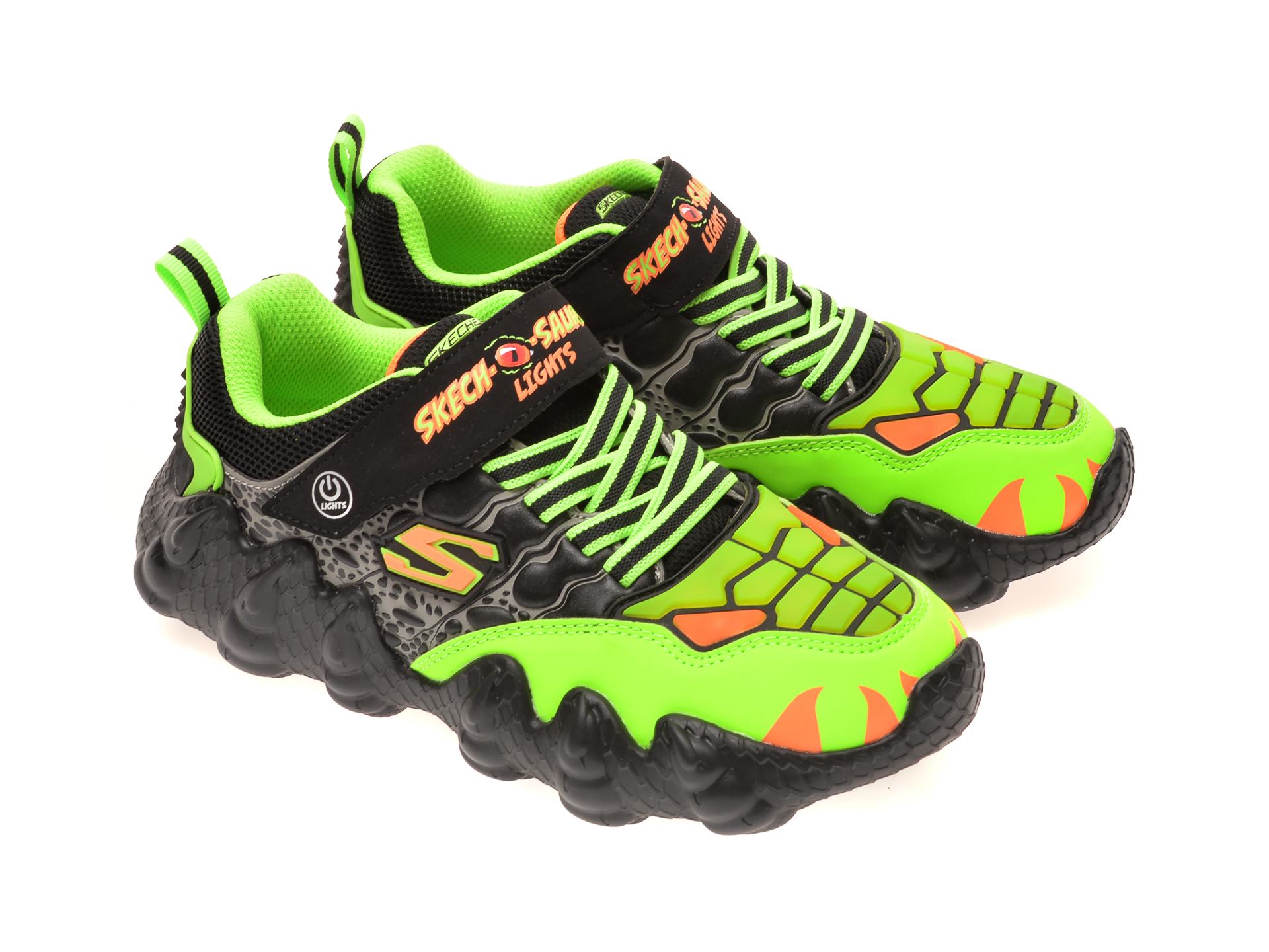 Pantofi sport SKECHERS verzi, SKECH-O-SAURUS LIGHTS, din piele ecologica - 4
