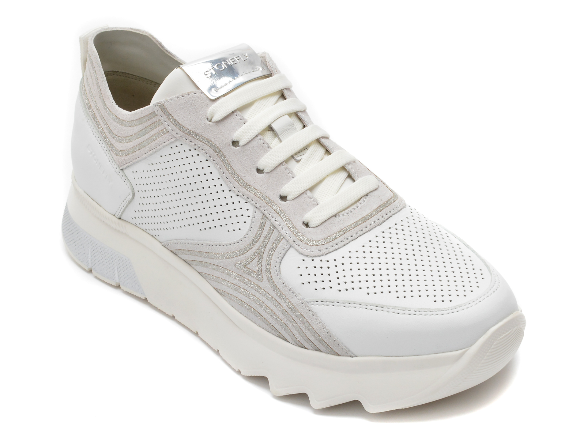 Pantofi sport STONEFLY albi, SPOCK30, din piele naturala otter.ro