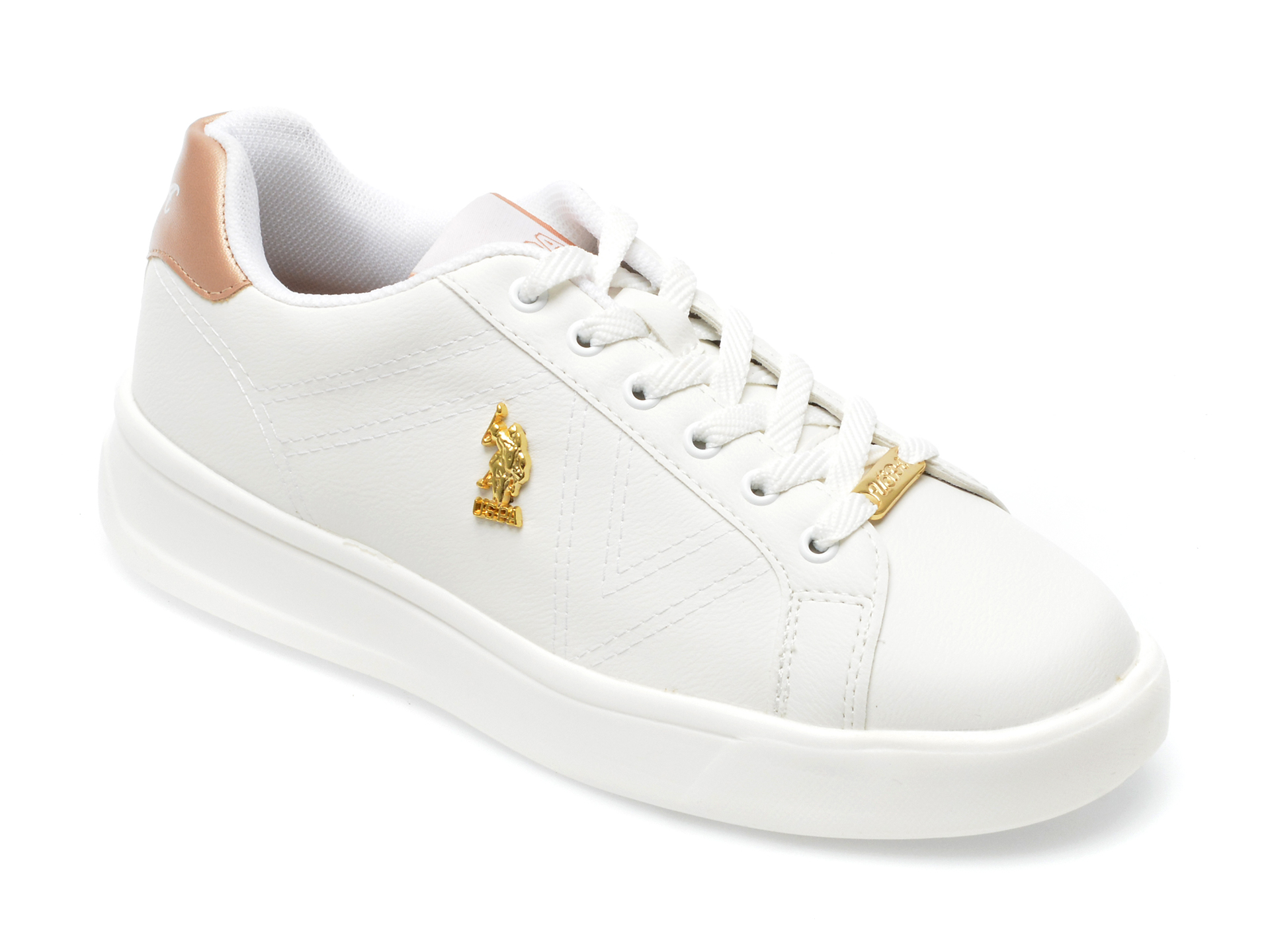 Pantofi sport US POLO ASSN albi, EXTR2PR, din piele ecologica