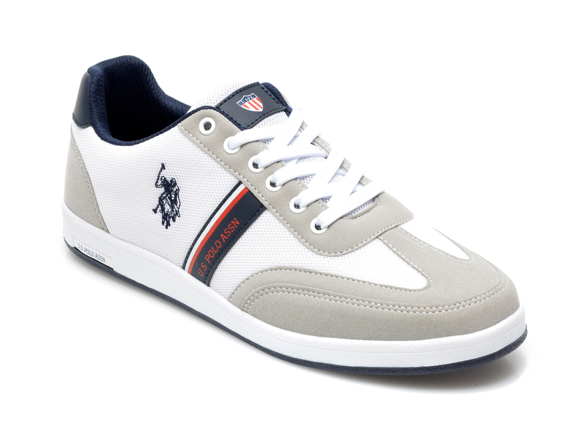 Pantofi sport US POLO ASSN albi, KARE1FX, din material textil si piele ecologica otter.ro