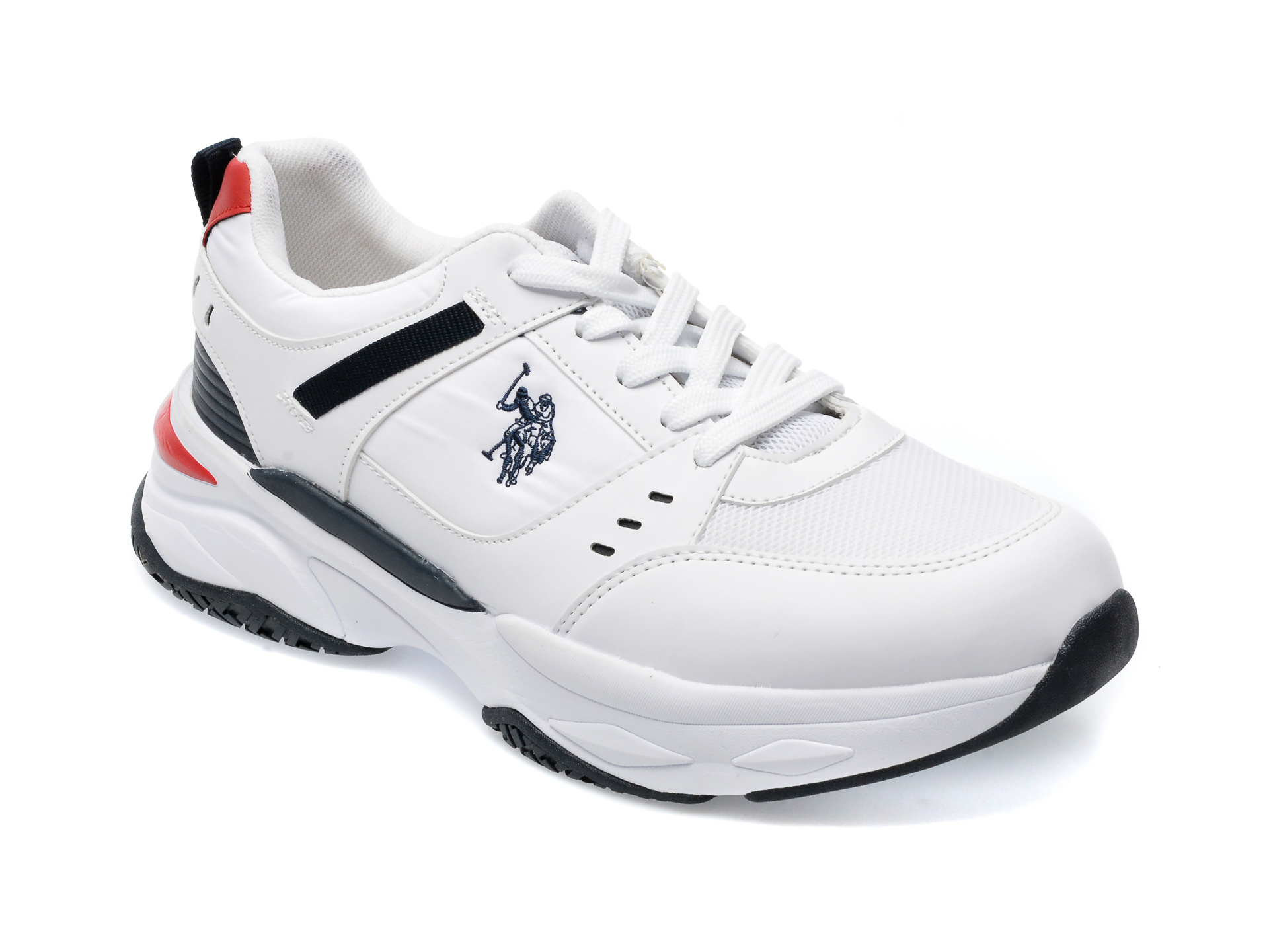 Pantofi sport US POLO ASSN albi, MANT2PR, din material textil si piele naturala /barbati/pantofi