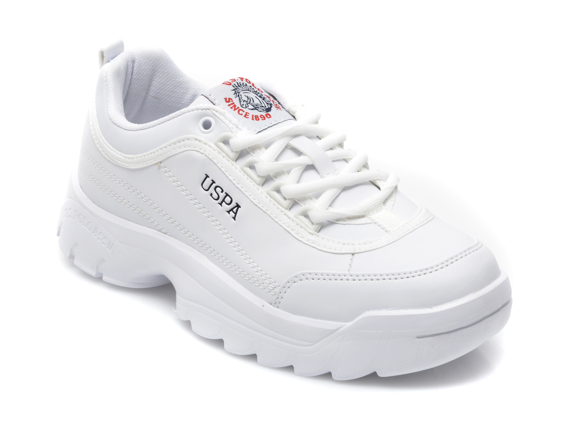 Pantofi sport US POLO ASSN albi, MEIKO, din piele ecologica otter.ro