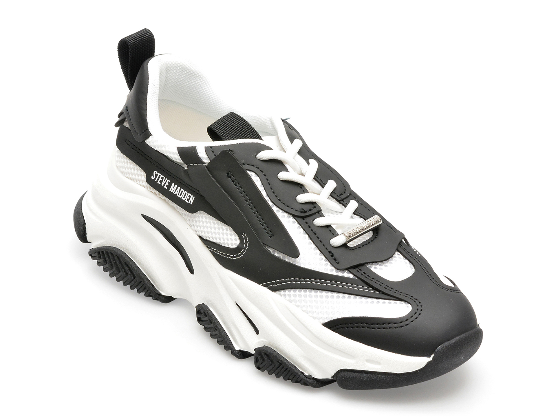 Pantofi Steve Madden alb-negru, POSSESE, din piele ecologica