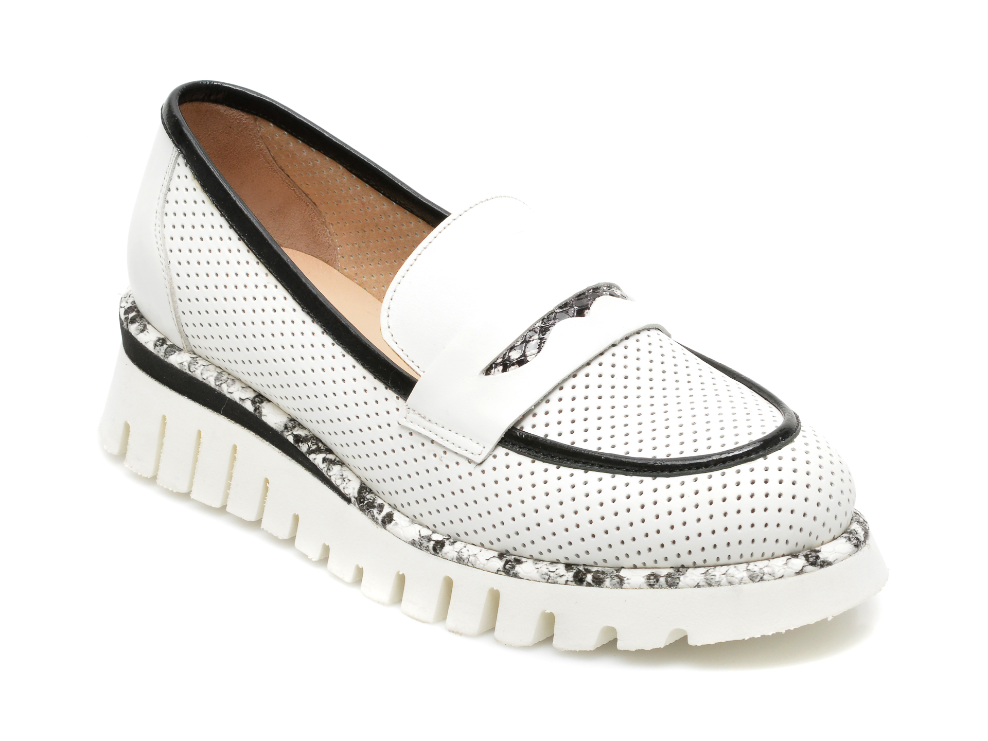 Pantofi VIA ROMETTI albi, H127, din piele naturala otter imagine noua