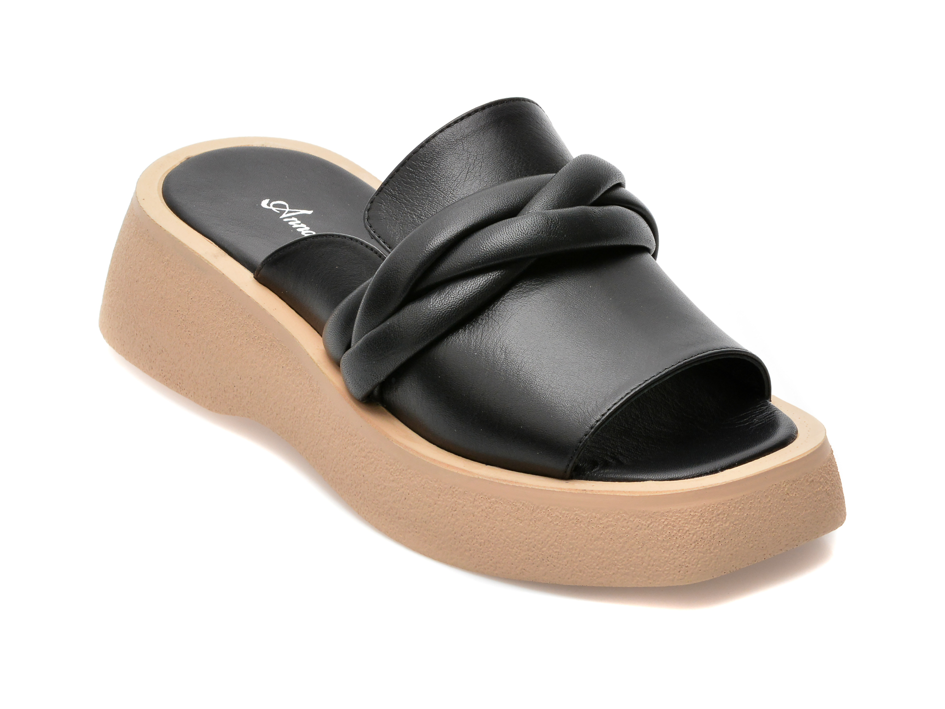 Papuci ANNA LUCCI negri, 3001, din piele naturala /femei/papuci imagine noua