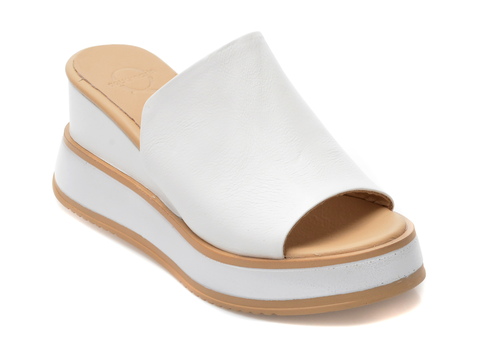 Papuci AQUAMARINE albi, 3012, din piele naturala