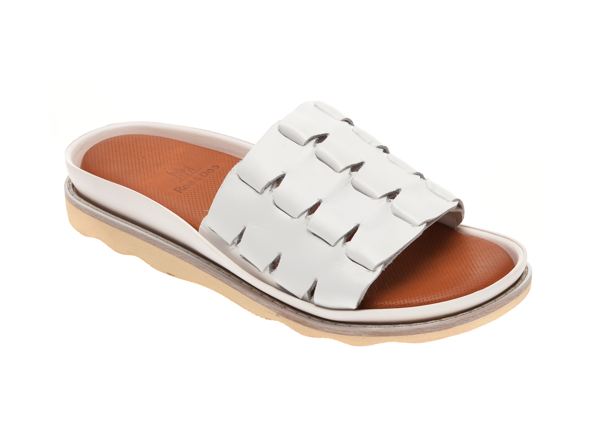 Papuci BABOOS albi, 0407, din piele naturala
