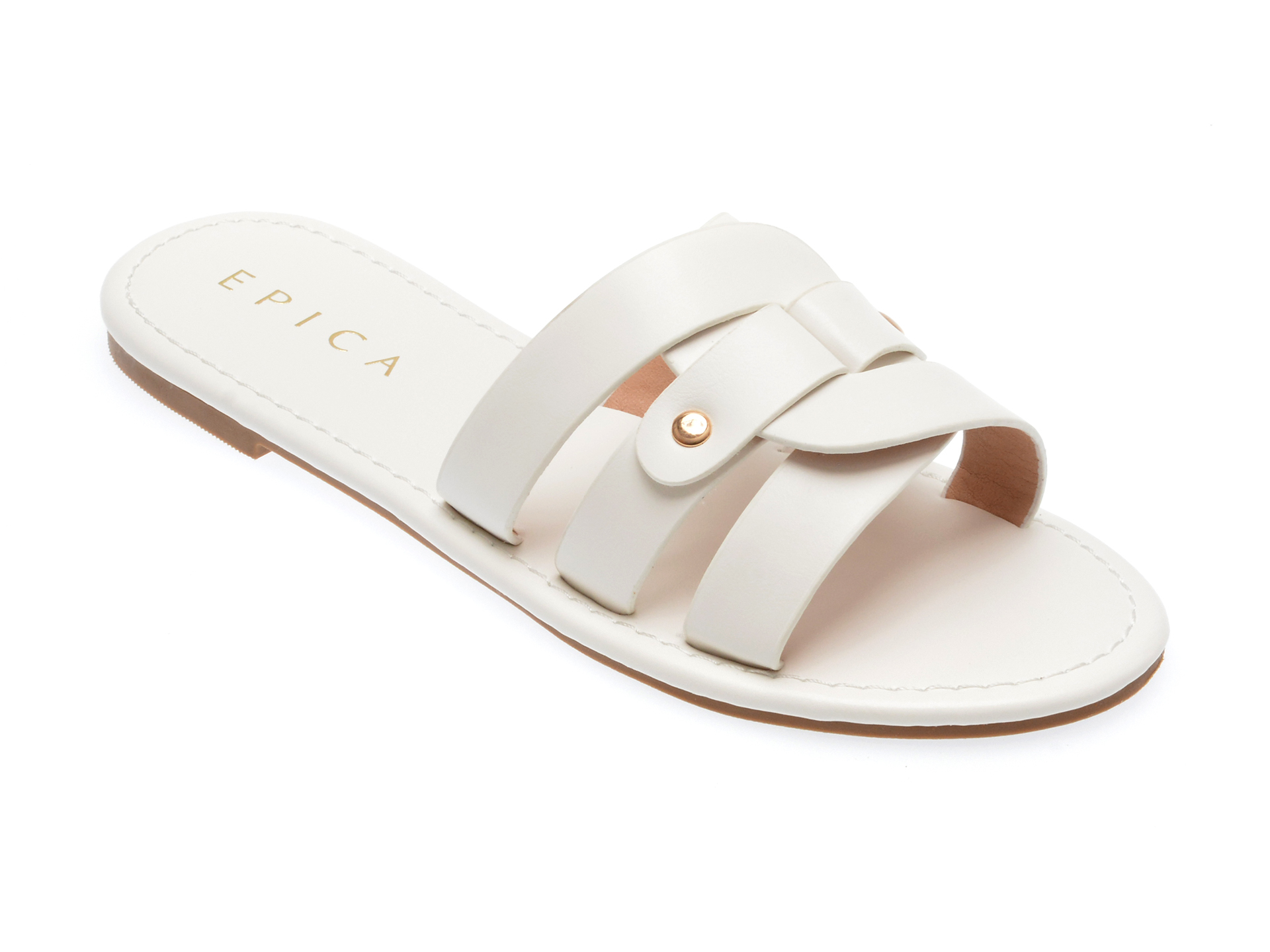 Papuci casual EPICA albi, 110780, din piele ecologica
