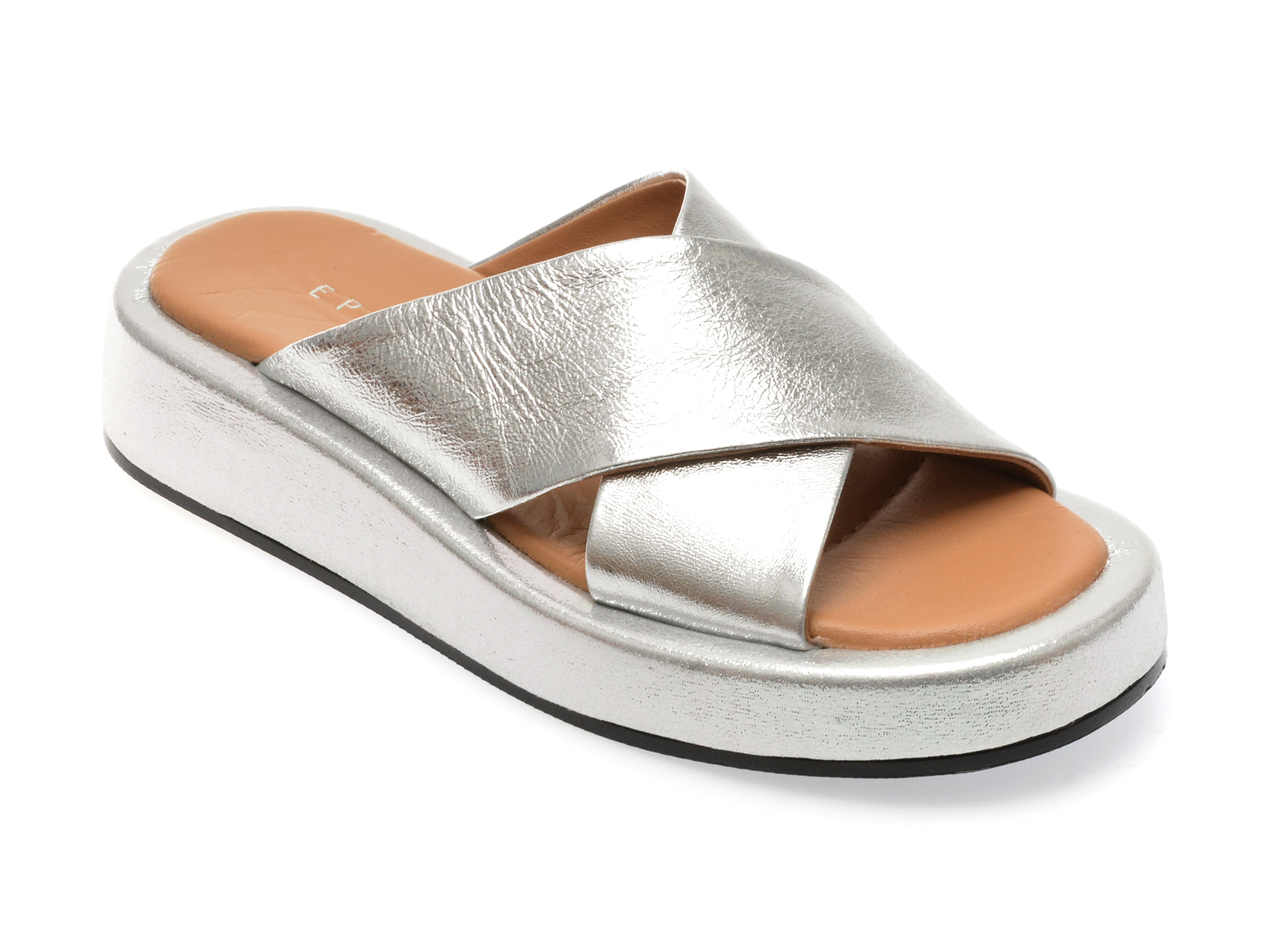 Papuci casual EPICA argintii, 220108, din piele naturala