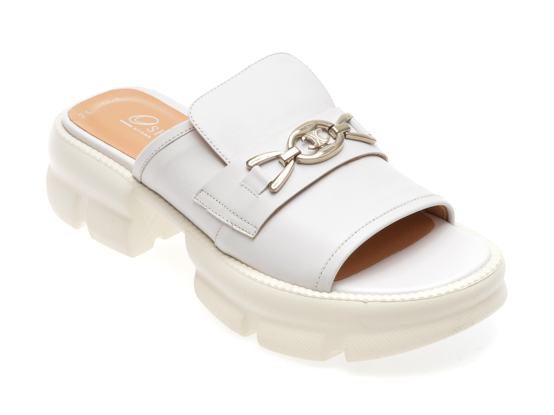 Papuci casual OSHADE albi, 43002, din piele naturala