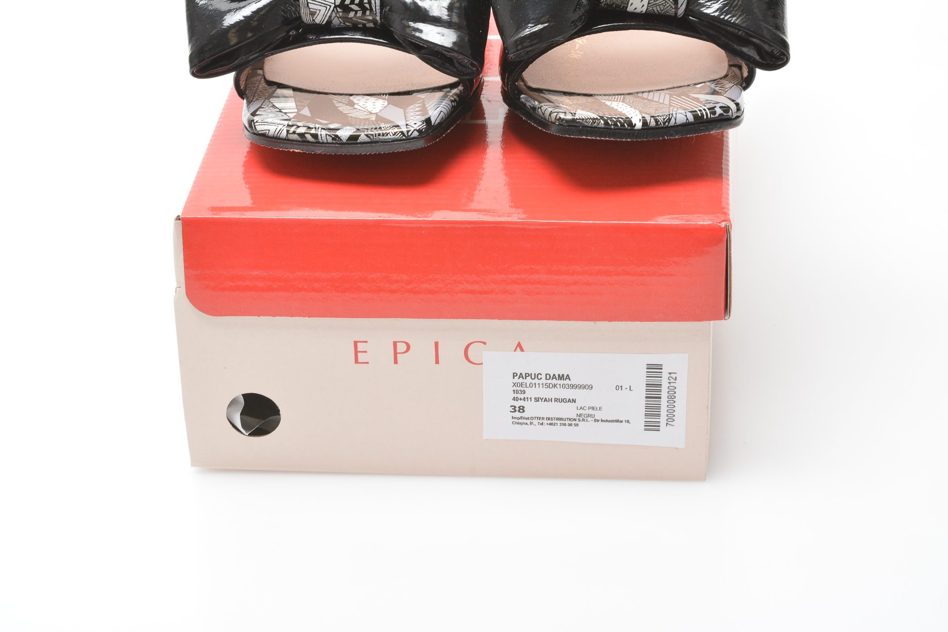 Papuci EPICA negri, 1039, din piele naturala lacuita Epica