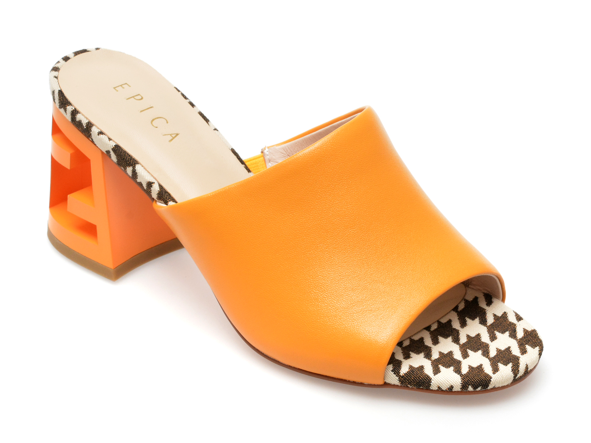 Papuci EPICA portocalii, B300009, din piele naturala femei 2023-03-21