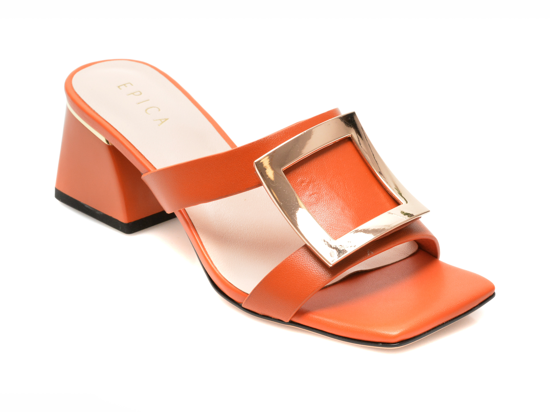 Papuci EPICA portocalii, H2609, din piele naturala Epica
