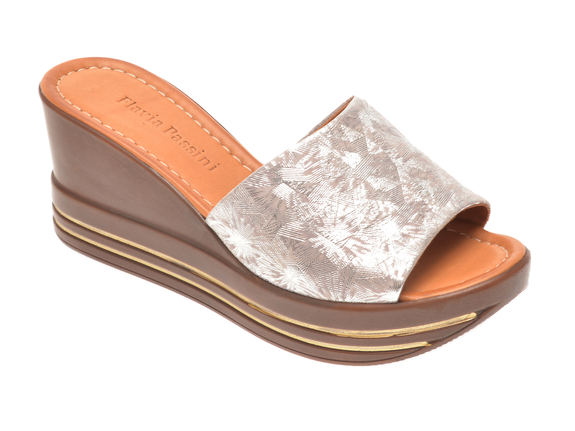 Papuci FLAVIA PASSINI argintii, 1181513, din piele naturala