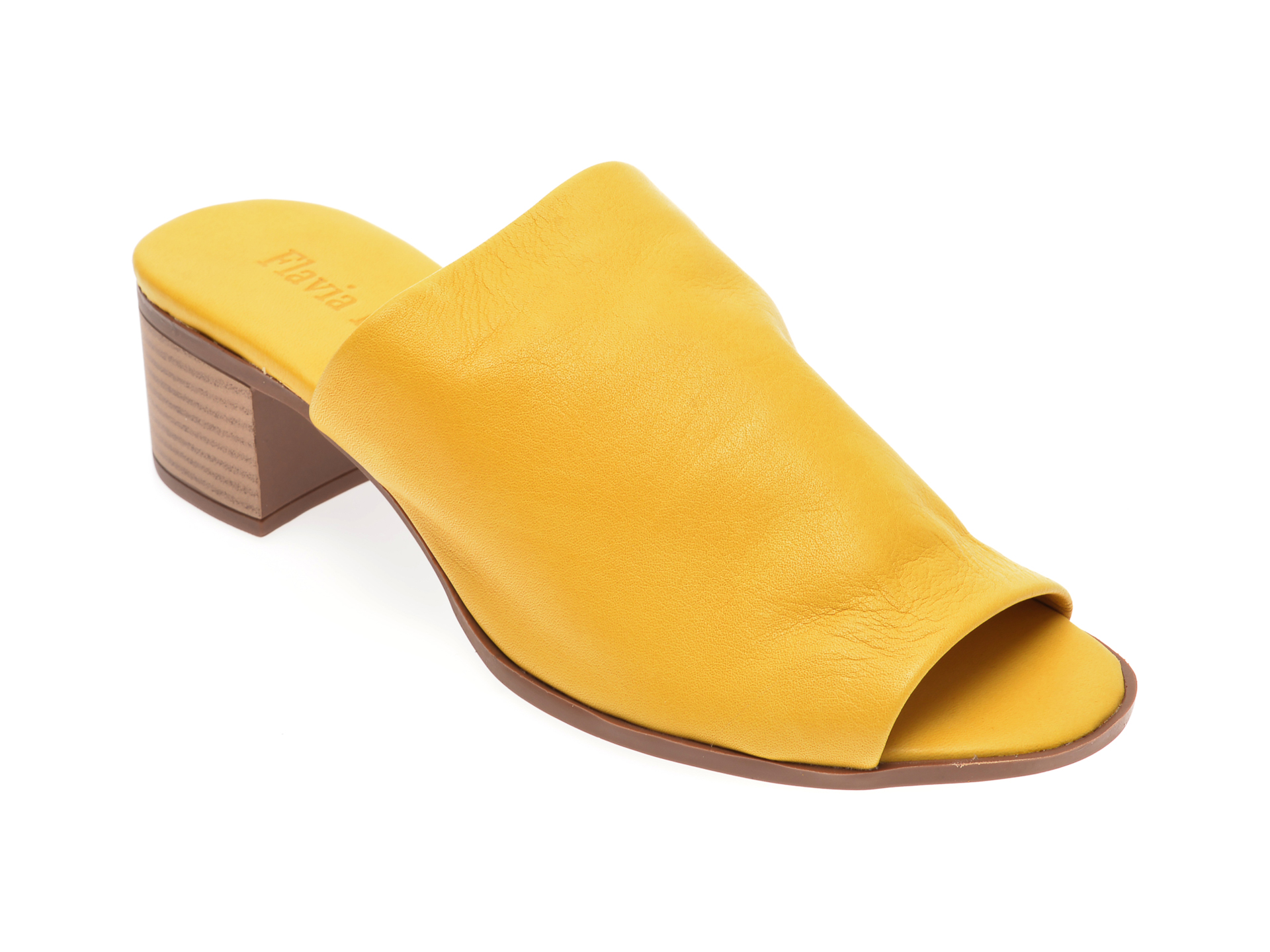 Papuci FLAVIA PASSINI galbeni, 426700, din piele naturala