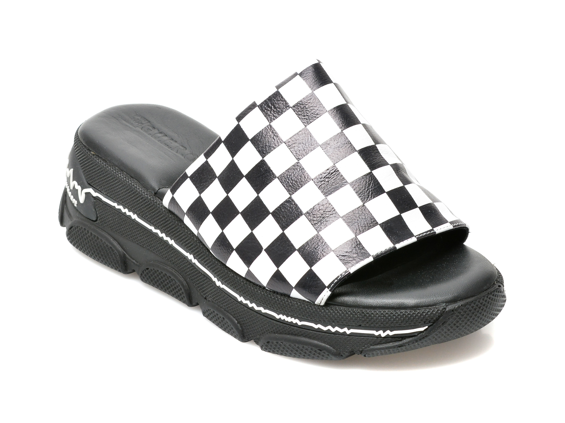Papuci GUERO alb-negru, 22021, din piele naturala /femei/papuci imagine noua