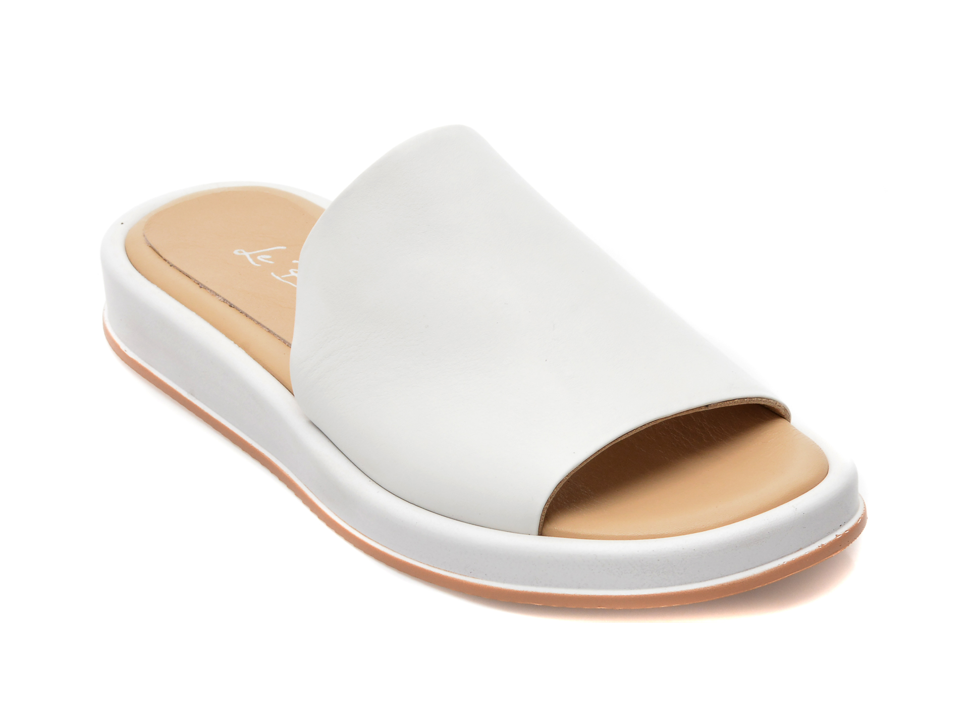 Papuci LE BERDE albi, 30121, din piele naturala /femei/papuci imagine noua