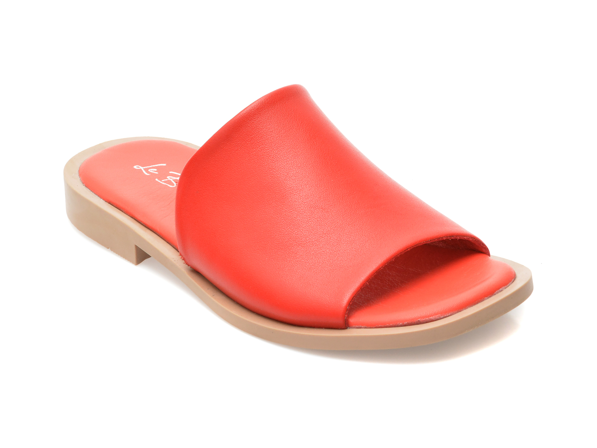 Papuci LE BERDE rosii, 30122A, din piele naturala /femei/papuci imagine noua