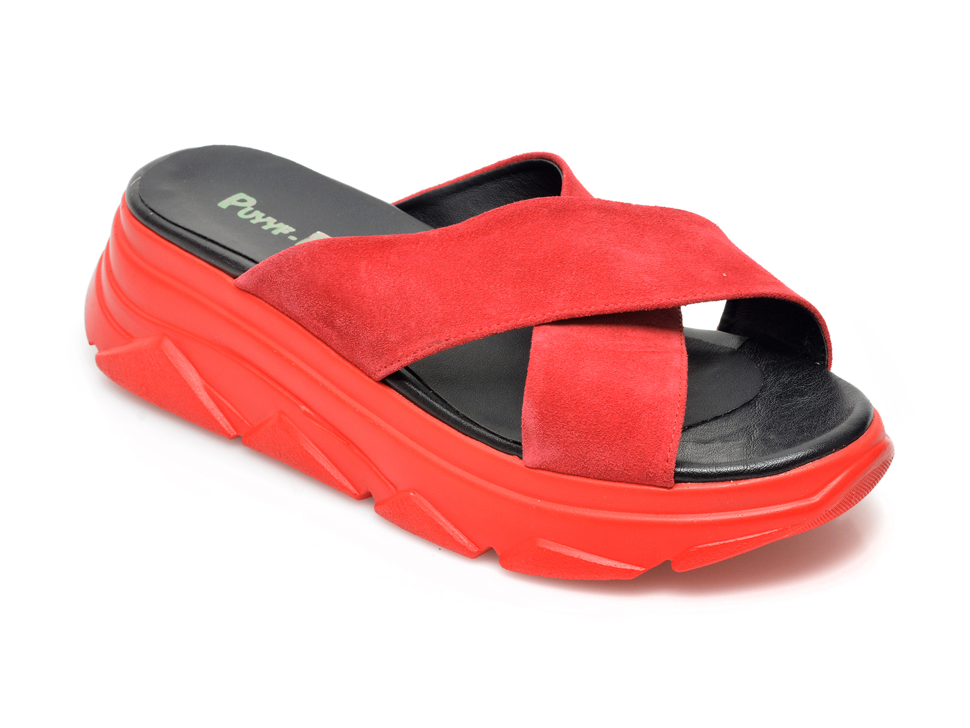 Papuci PUYYF FOOTS rosii, 32912, din piele intoarsa otter imagine noua