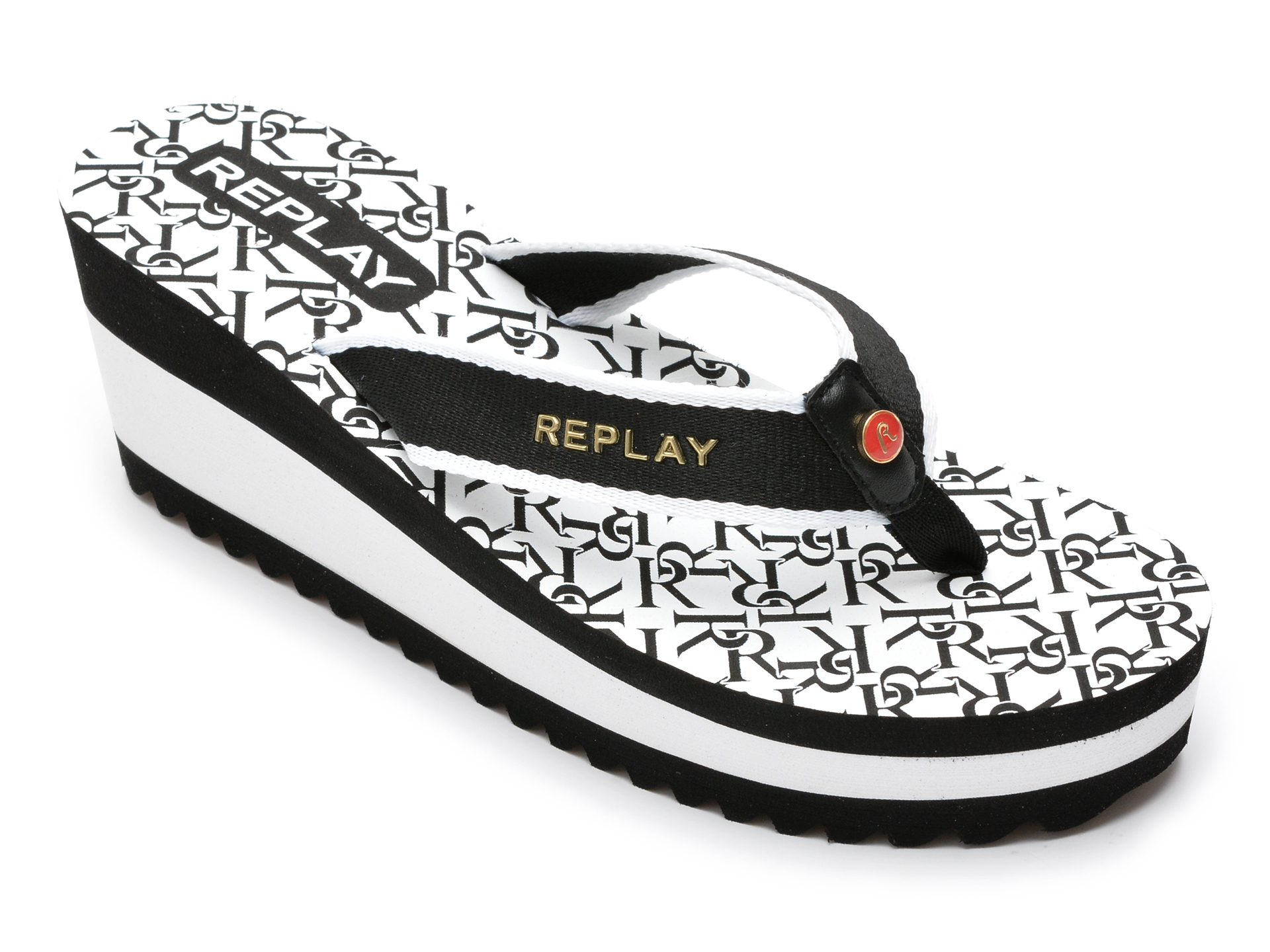 Papuci REPLAY alb-negru, WT3001T, din material textil /femei/papuci imagine noua