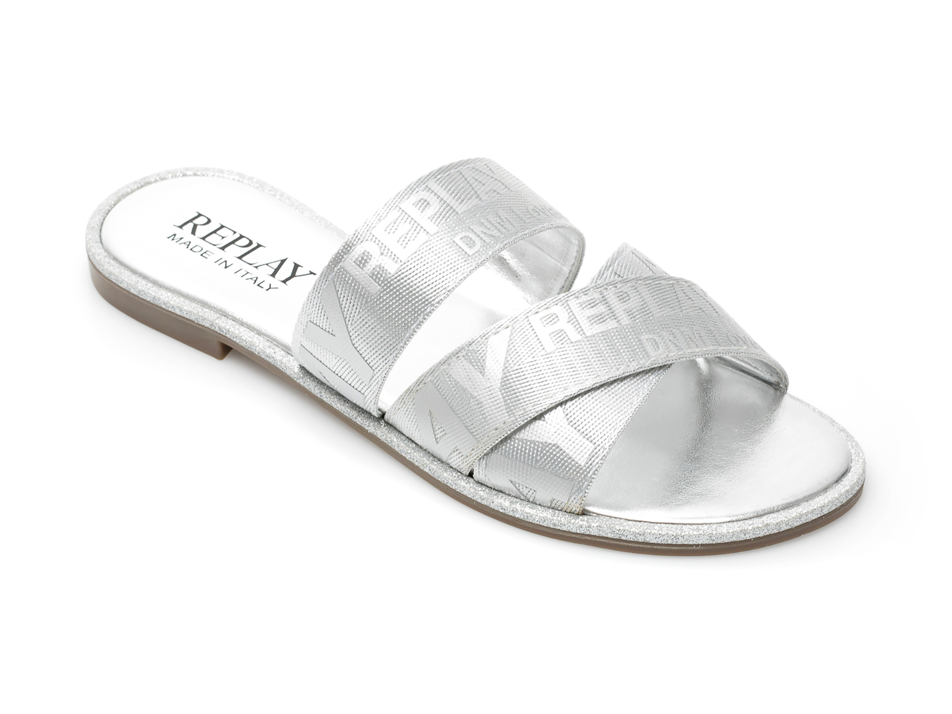 Papuci REPLAY argintii, WF1T09T, din material textil /femei/papuci imagine noua