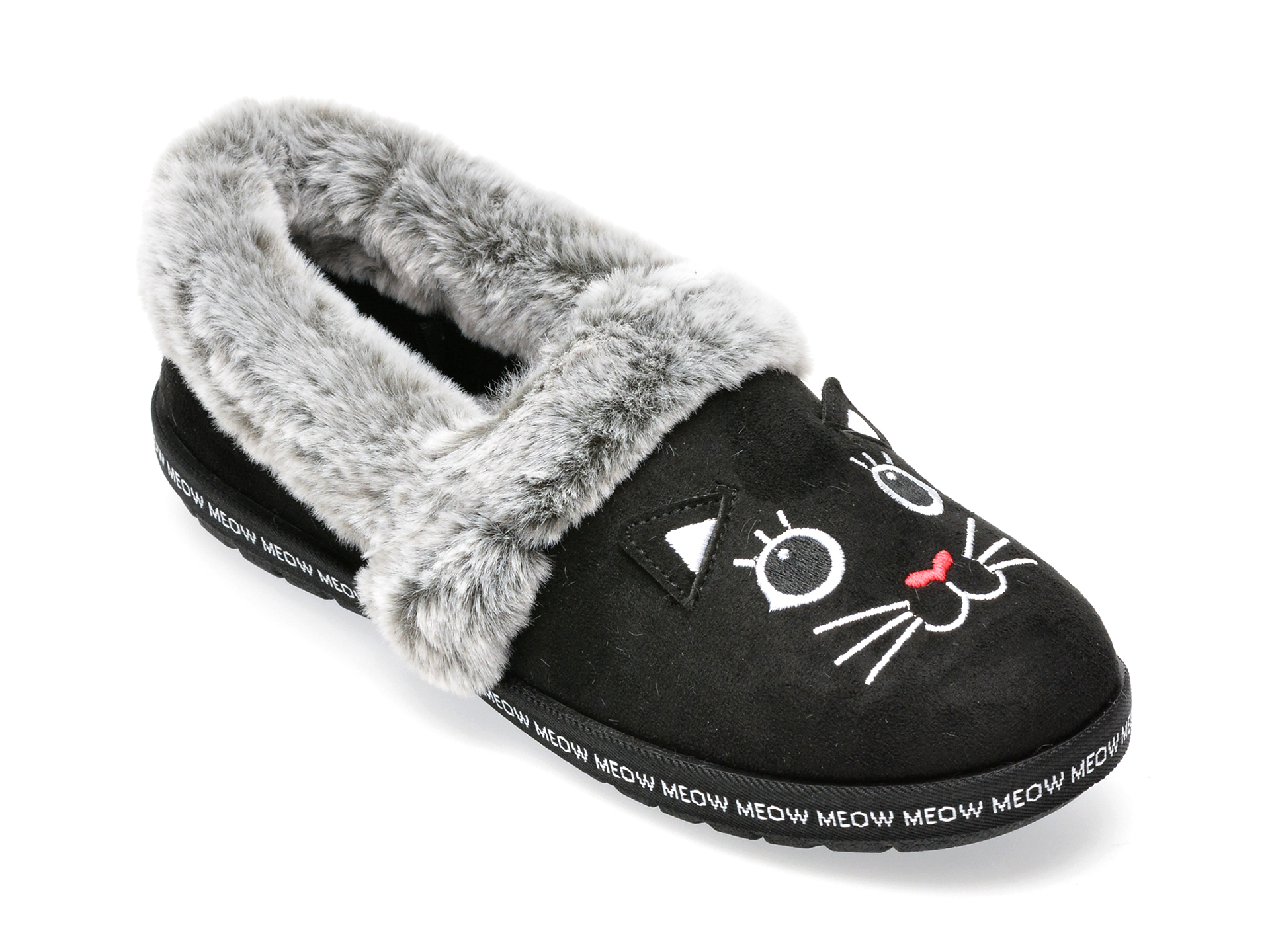 Papuci SKECHERS negri, BOBS TOO COZY, din material textil