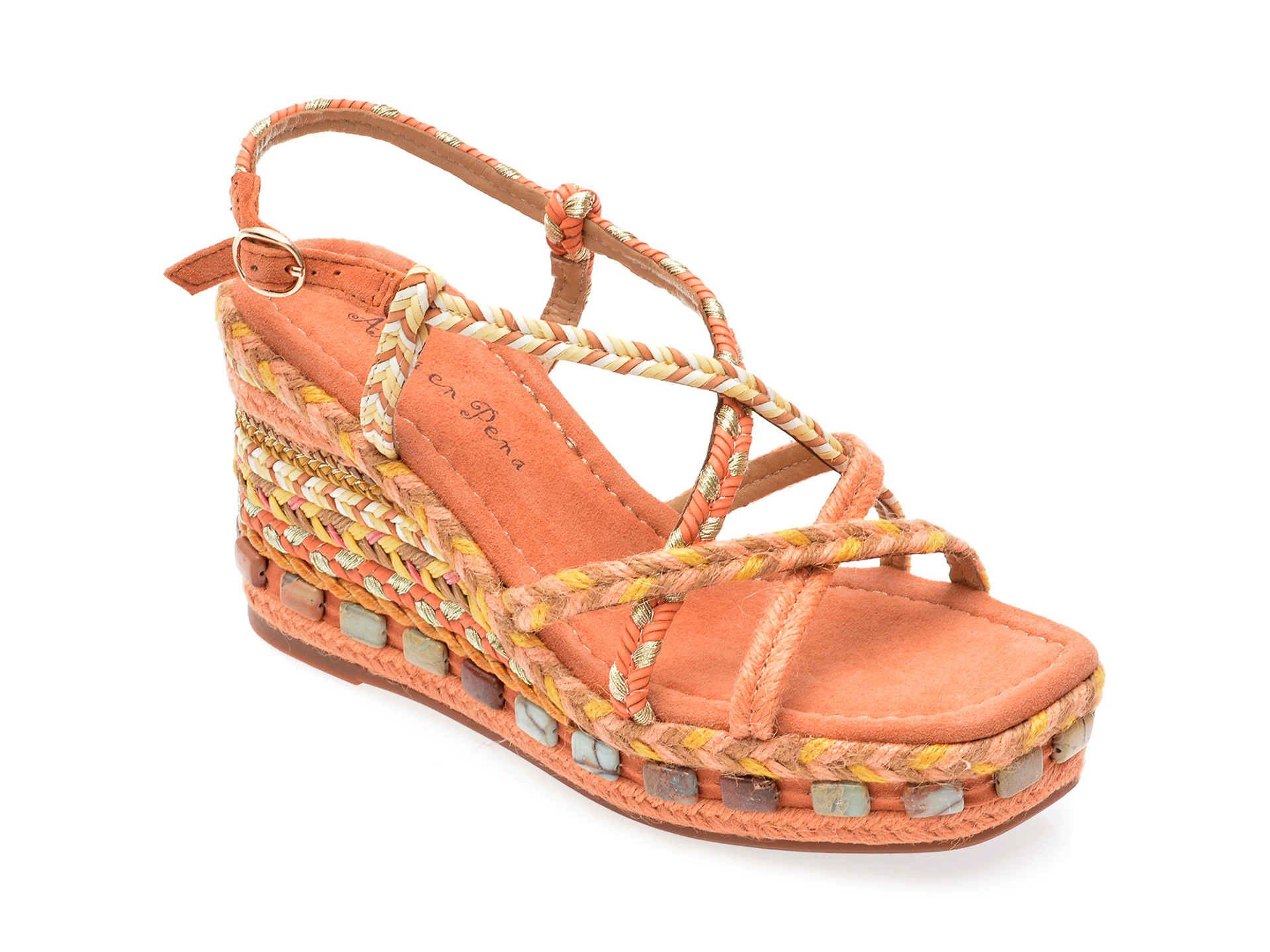 Sandale ALMA EN PENA portocalii, 180, din material textil si piele naturala /femei/sandale imagine noua