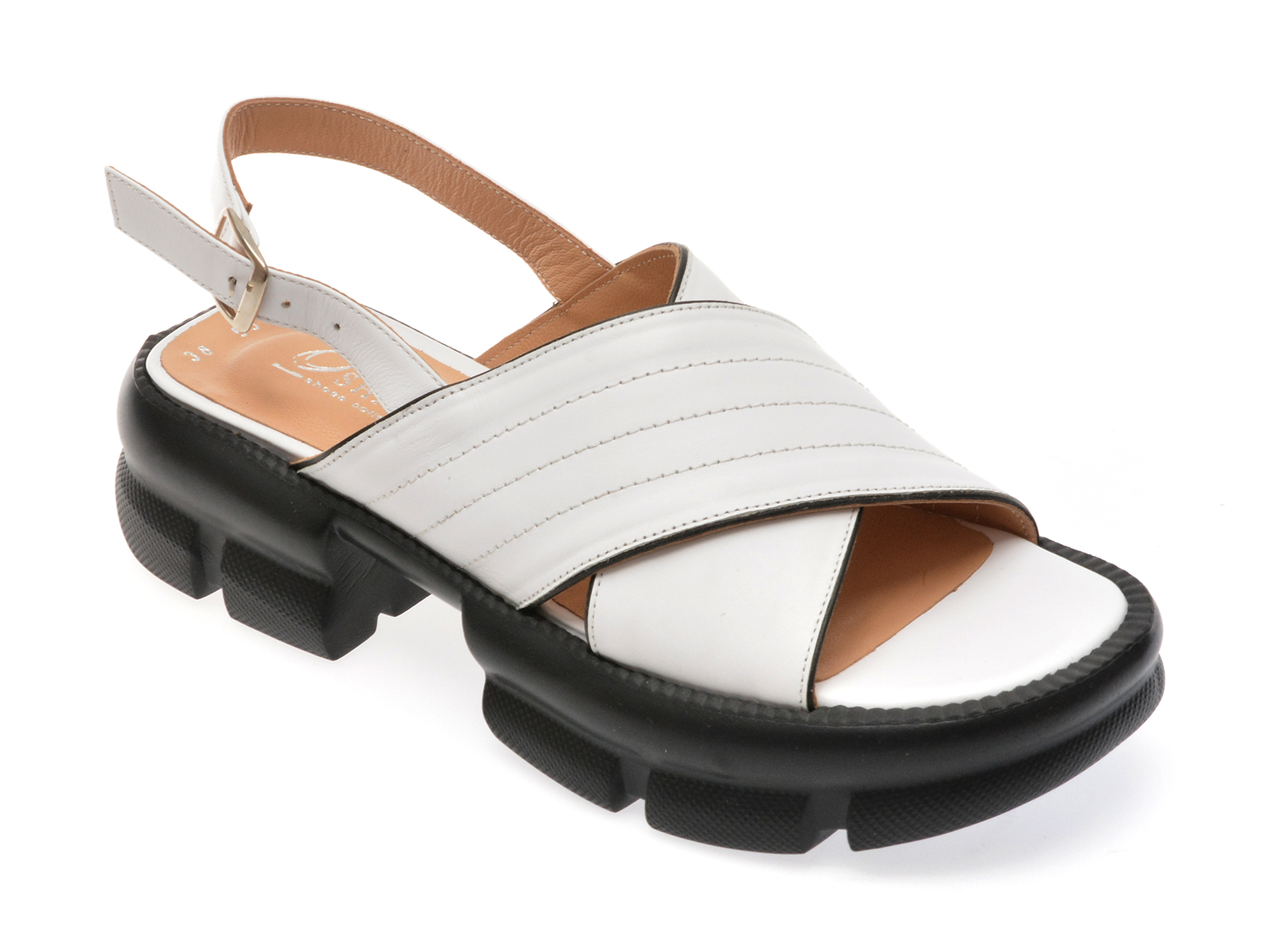 Sandale casual OSHADE albe, 43001, din piele naturala