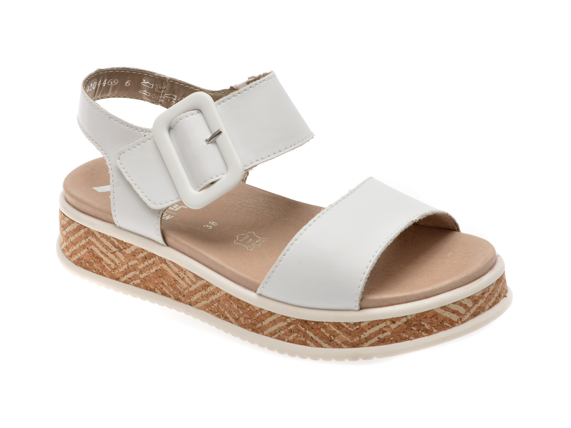 Sandale casual RIEKER albe, W0800, din piele naturala
