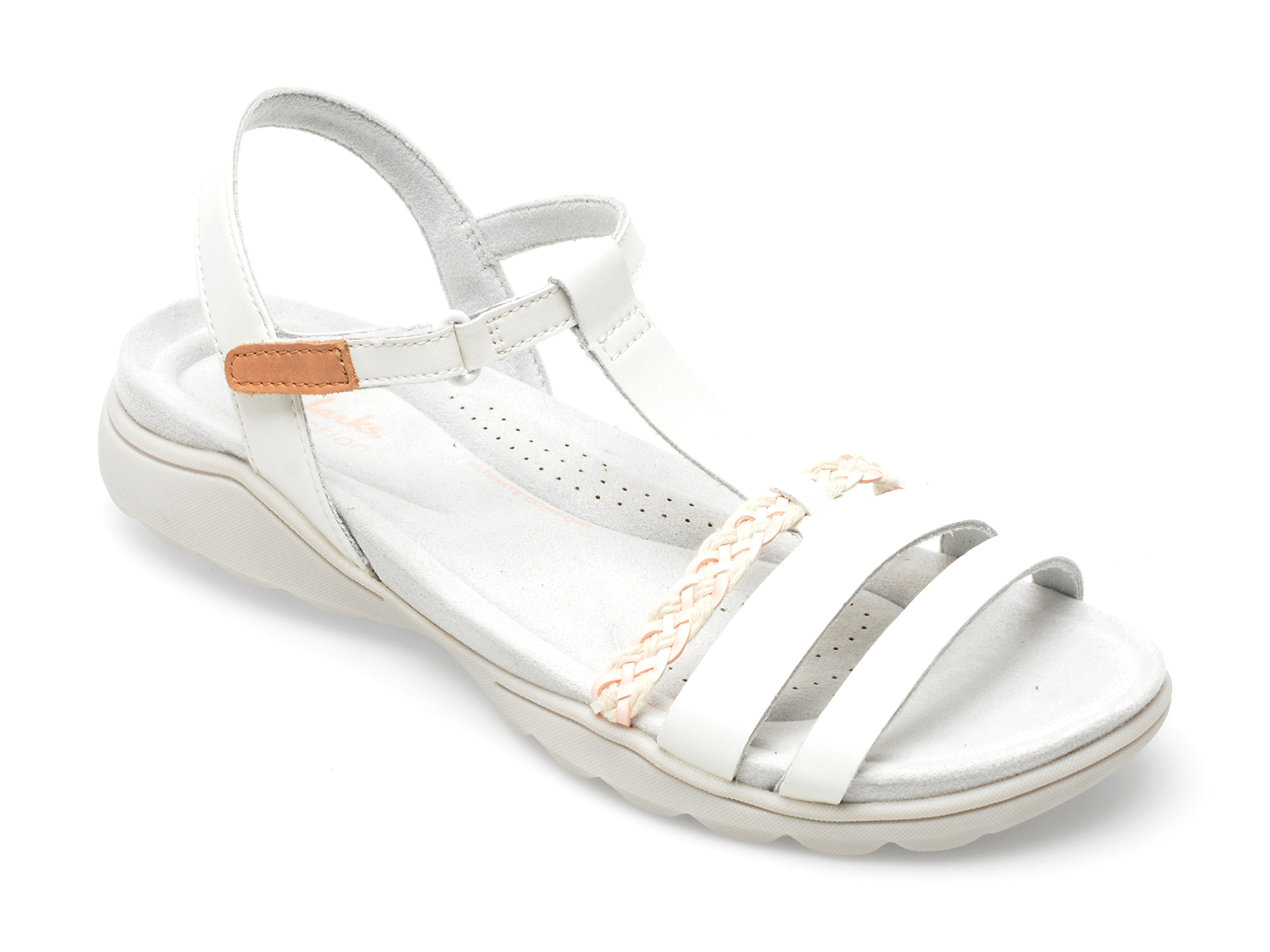 Sandale CLARKS albe, AMANTEA, din piele naturala