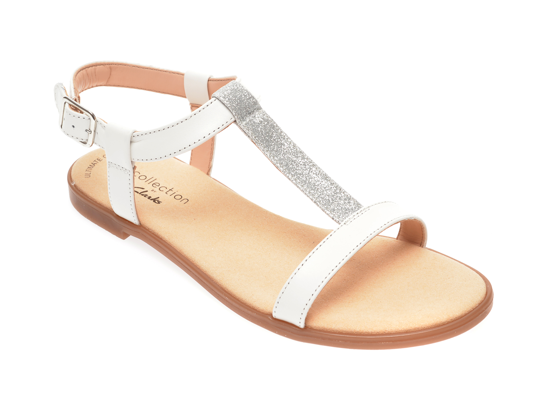 Sandale CLARKS albe, Bay Rosa, din piele naturala