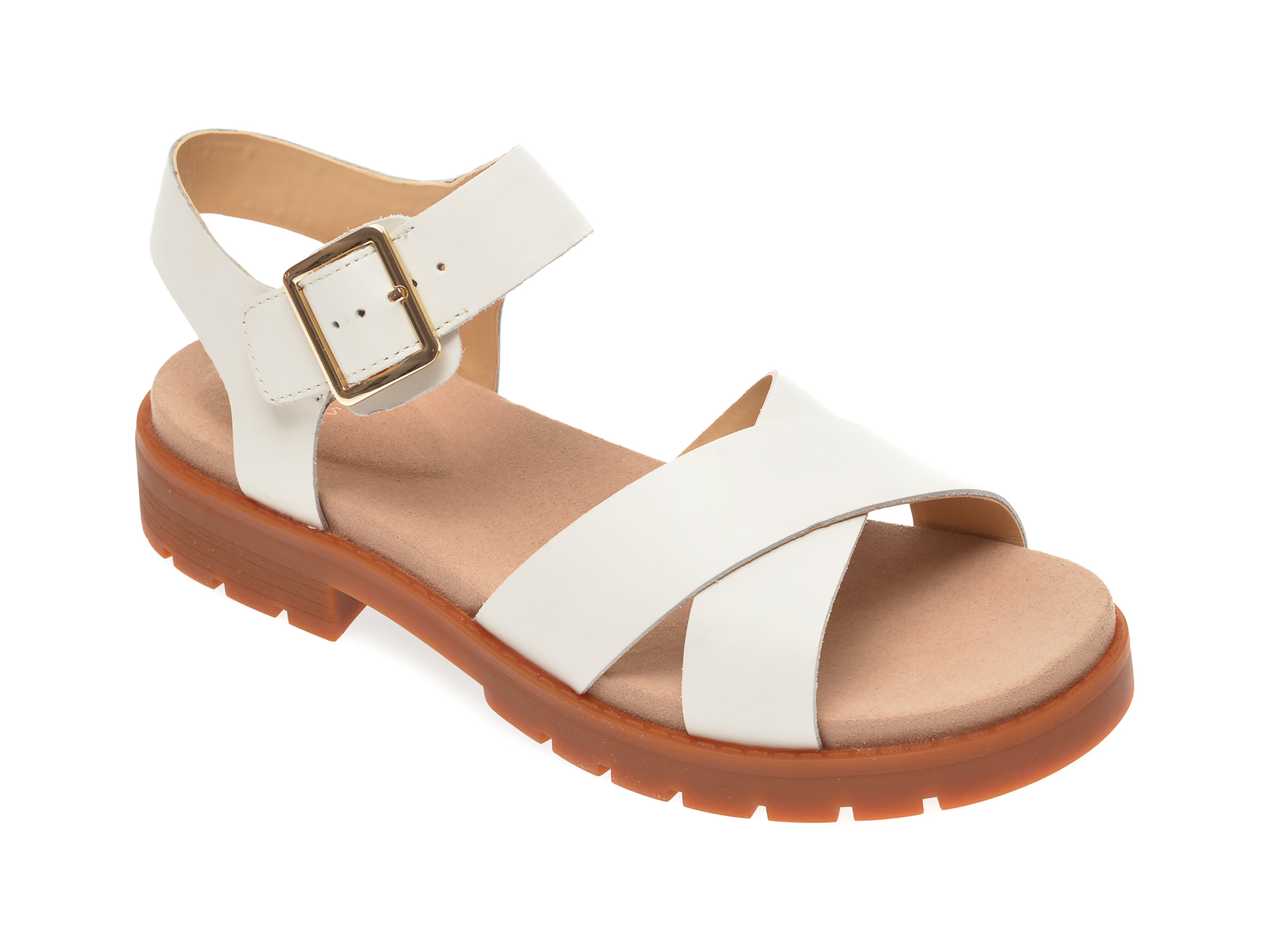 Sandale CLARKS albe, Orinoco Strap, din piele naturala