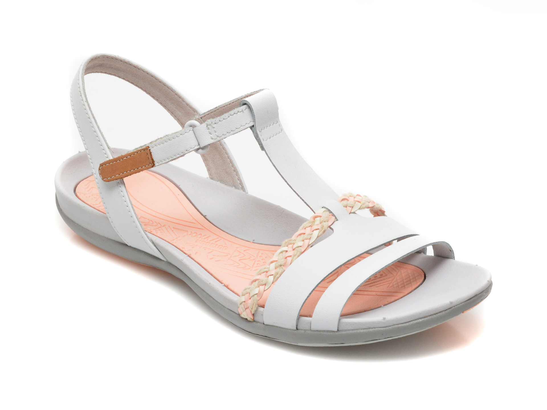Sandale CLARKS albe, TEALITE GRACE, din piele naturala