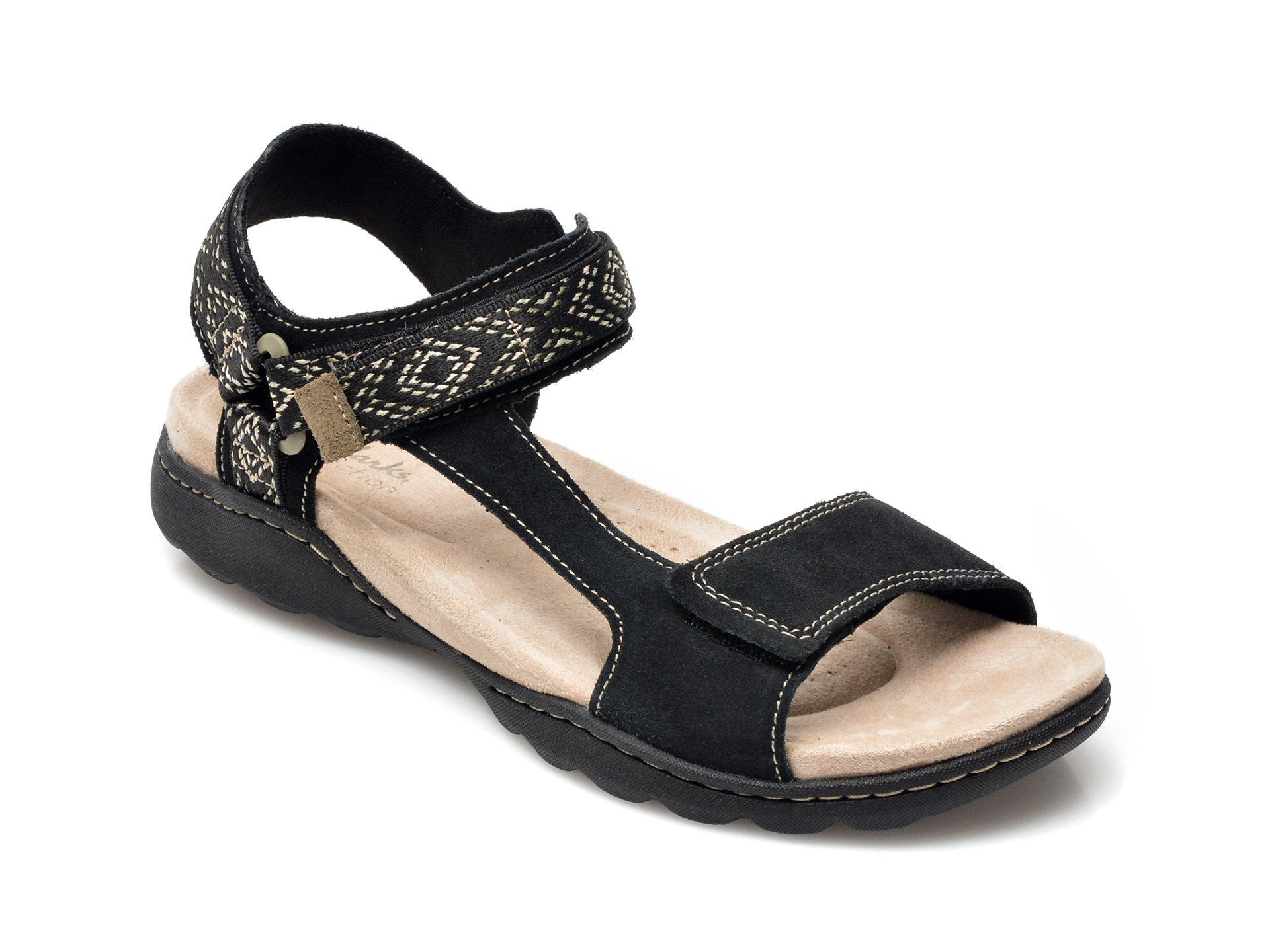 Sandale CLARKS negre, AMANSTE, din piele intoarsa /femei/sandale INCALTAMINTE