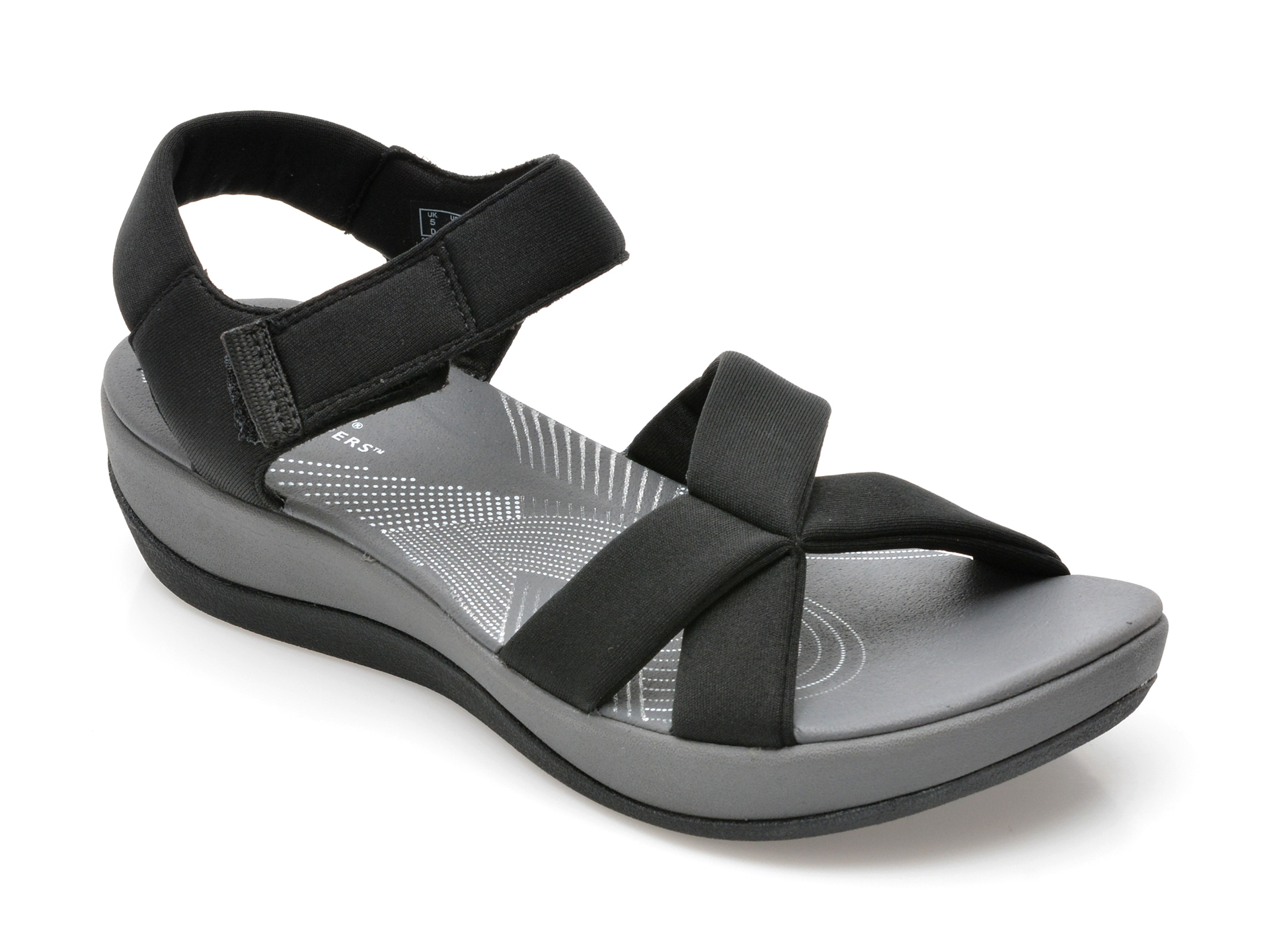 Sandale CLARKS negre, ARLAGRA, din material textil