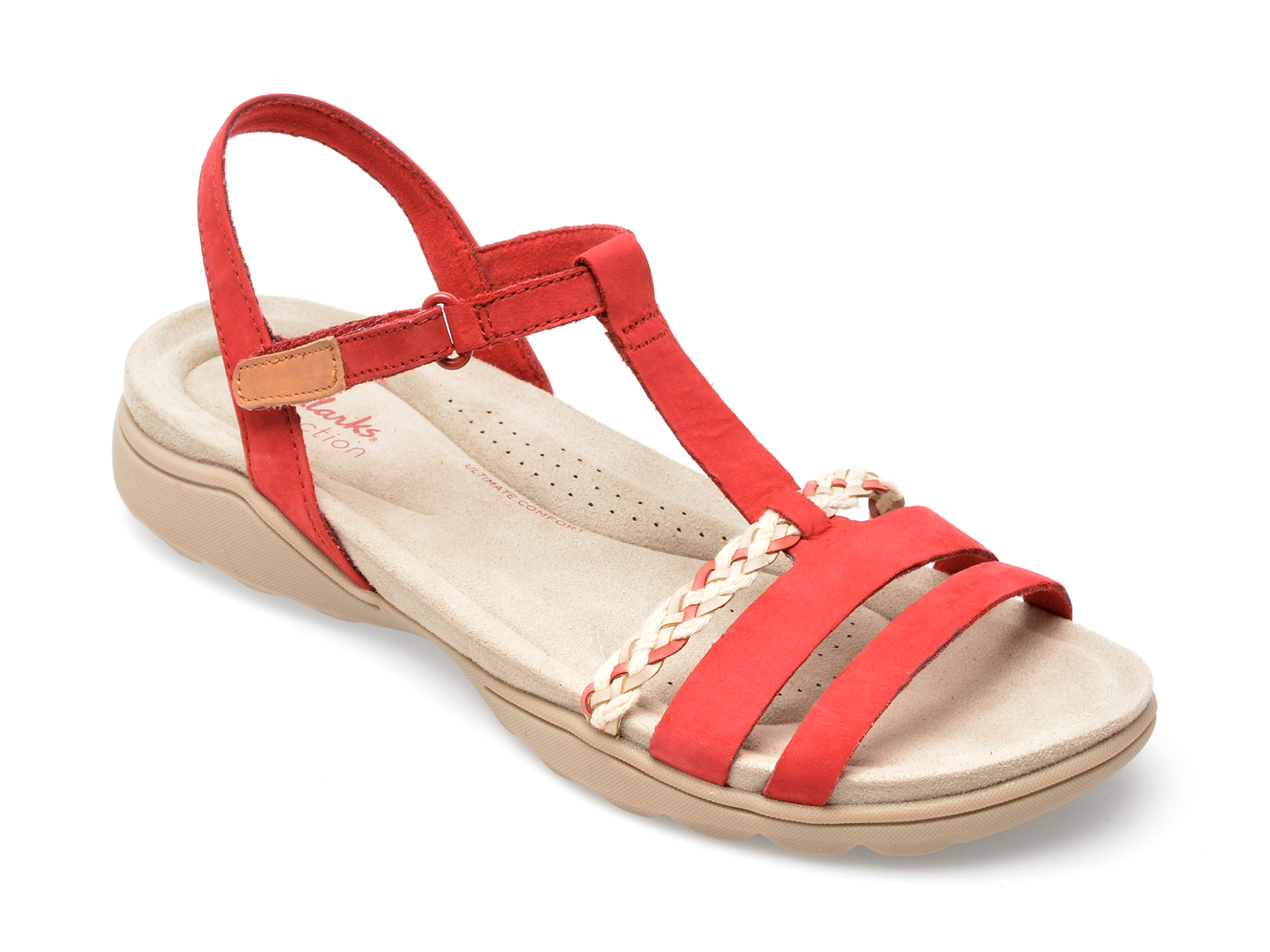 Sandale CLARKS rosii, AMANDA TEALITE 0912, din nabuc /femei/sandale