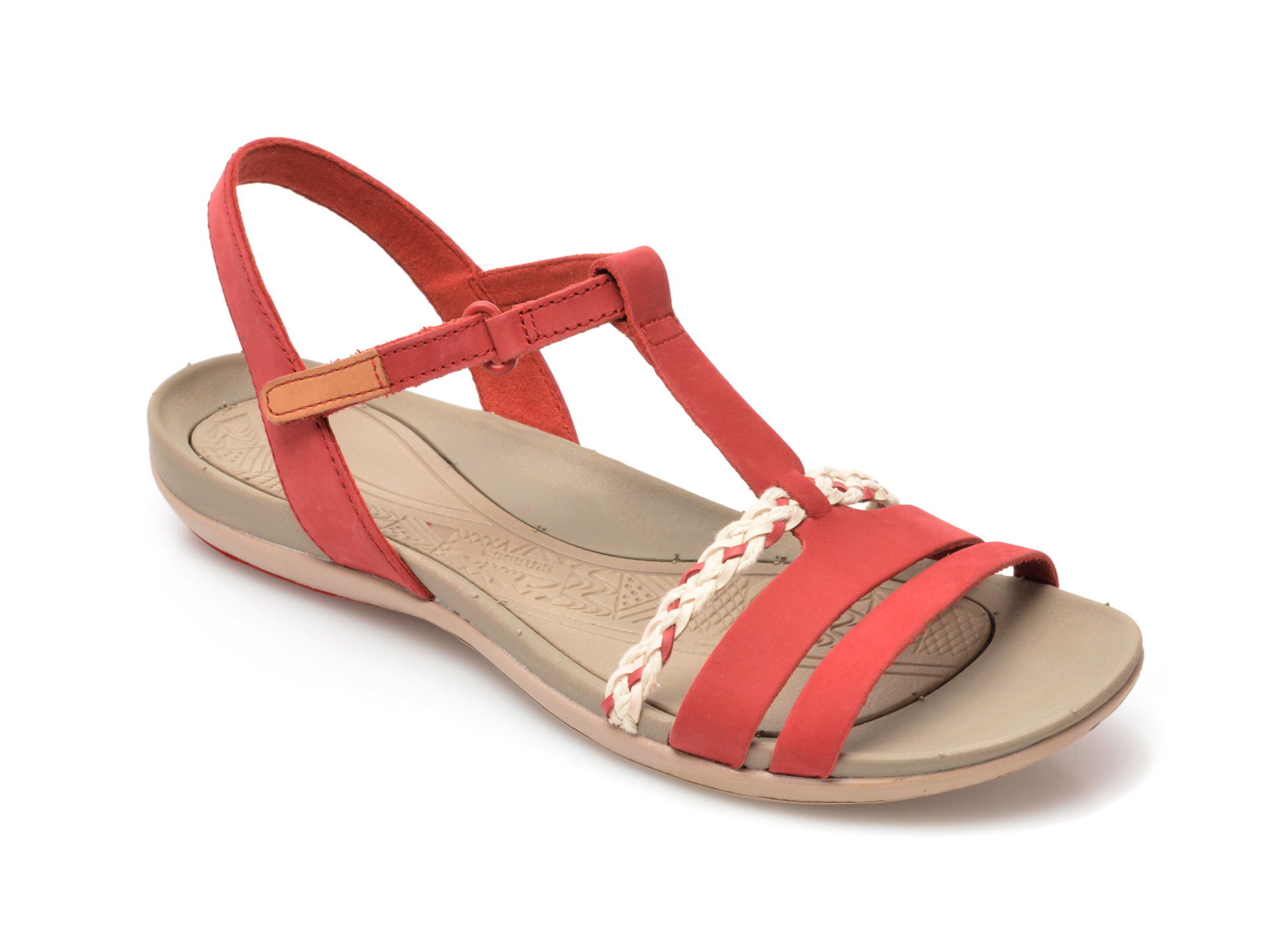Sandale CLARKS rosii, TEALGRA, din nabuc /femei/sandale INCALTAMINTE