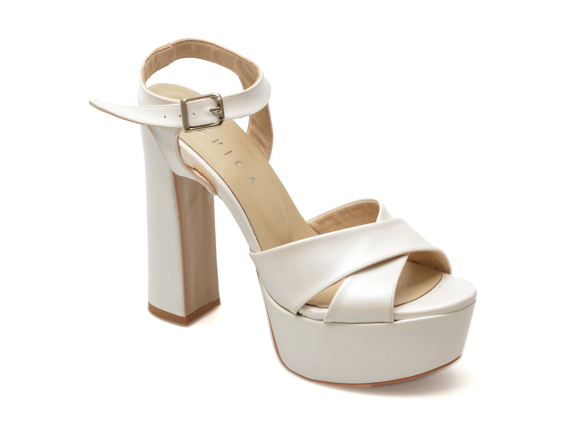 Sandale elegante EPICA albe, 344, din piele ecologica