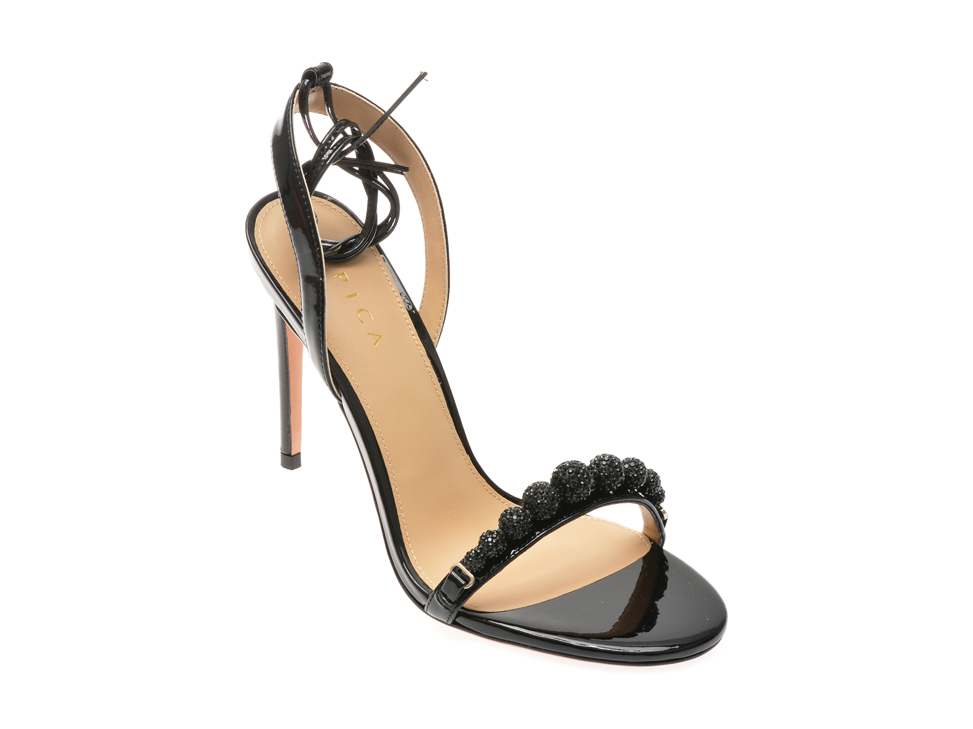 Sandale elegante EPICA negre, 972886, din piele naturala lacuita