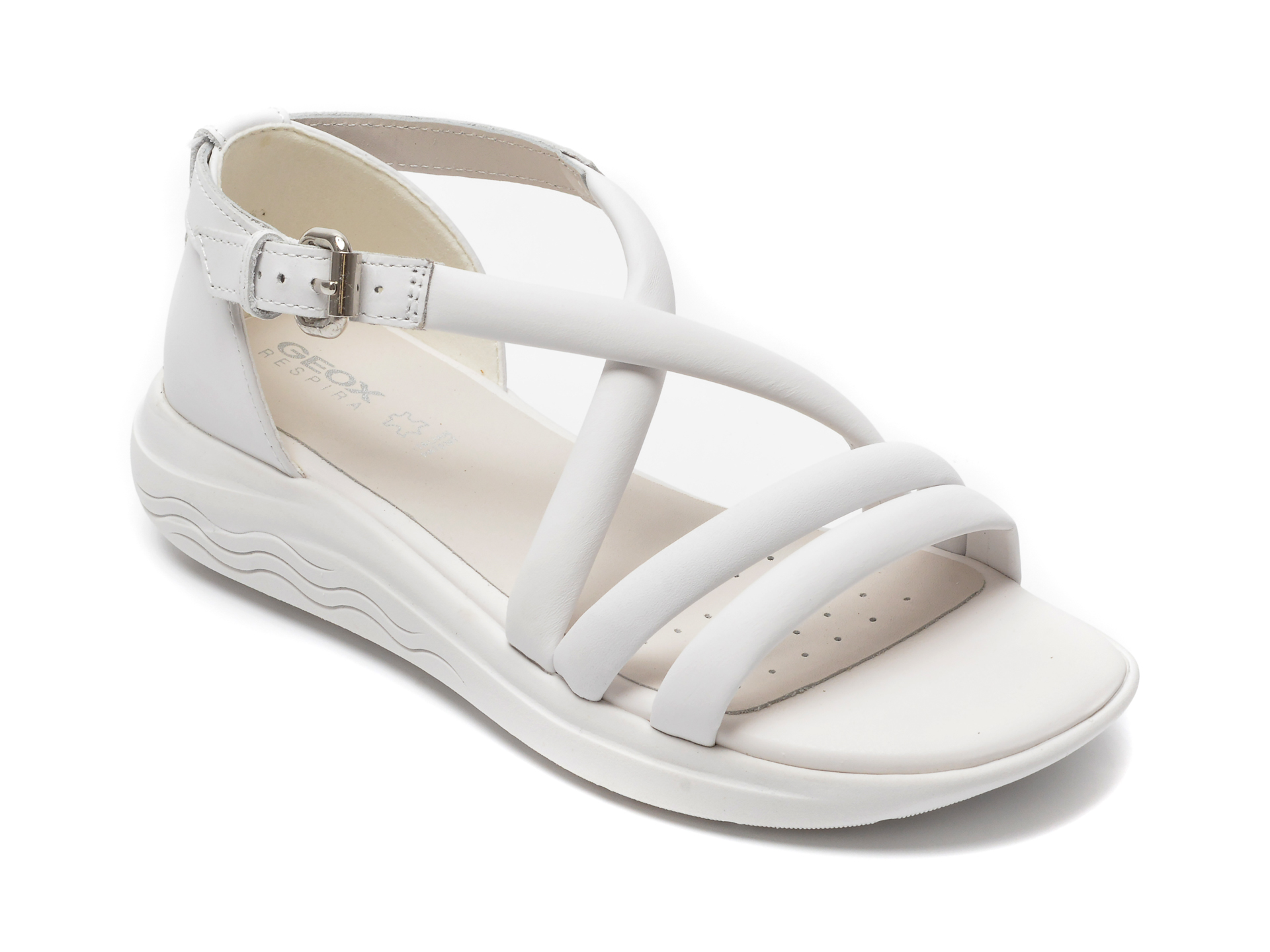 Sandale GEOX albe, D25SVC, din piele naturala