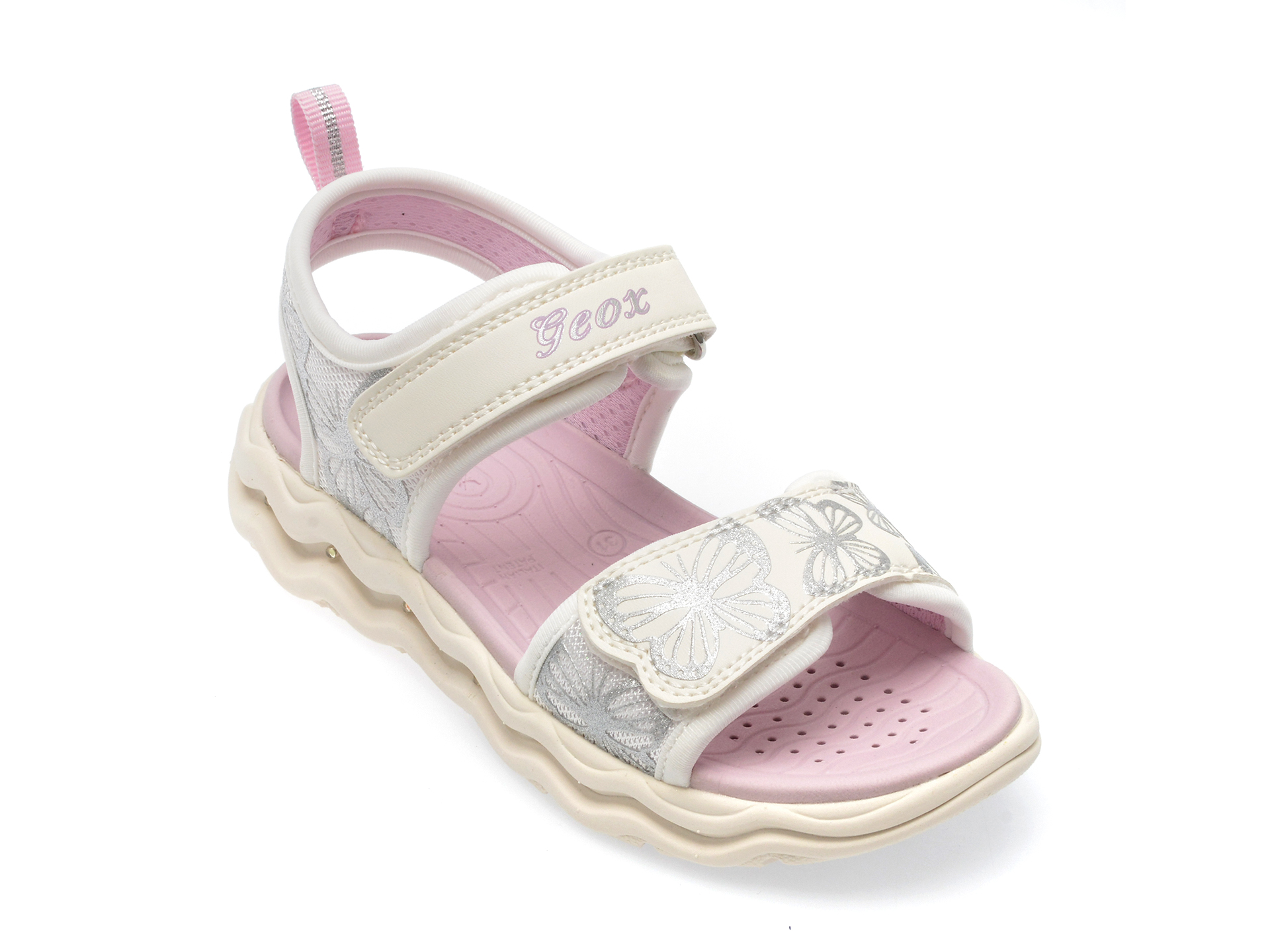 Sandale GEOX albe, J35FXA, din piele ecologica si material textil copii 2023-09-27