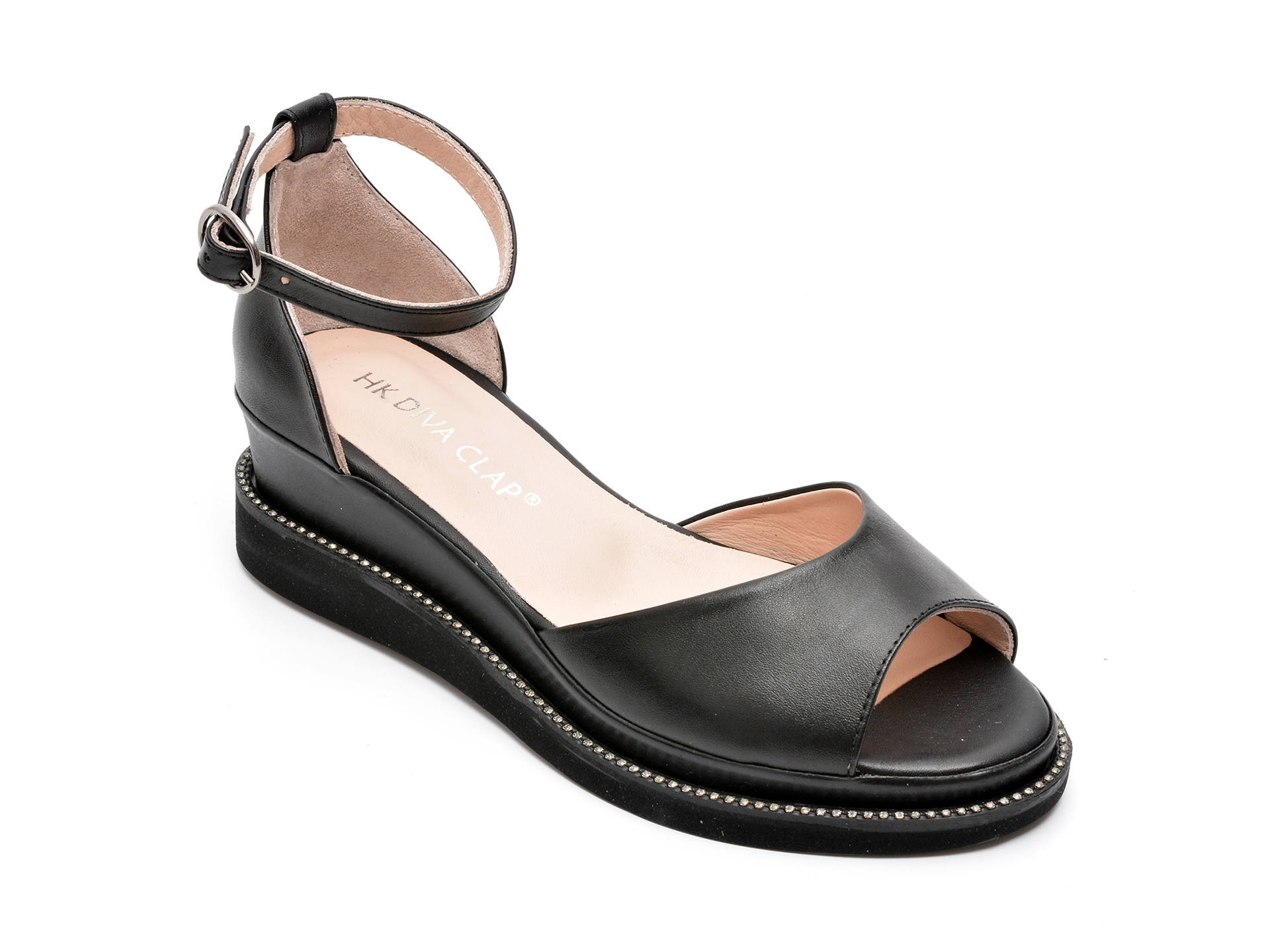 Sandale HK DIVA CLAP negre, 4010, din piele naturala