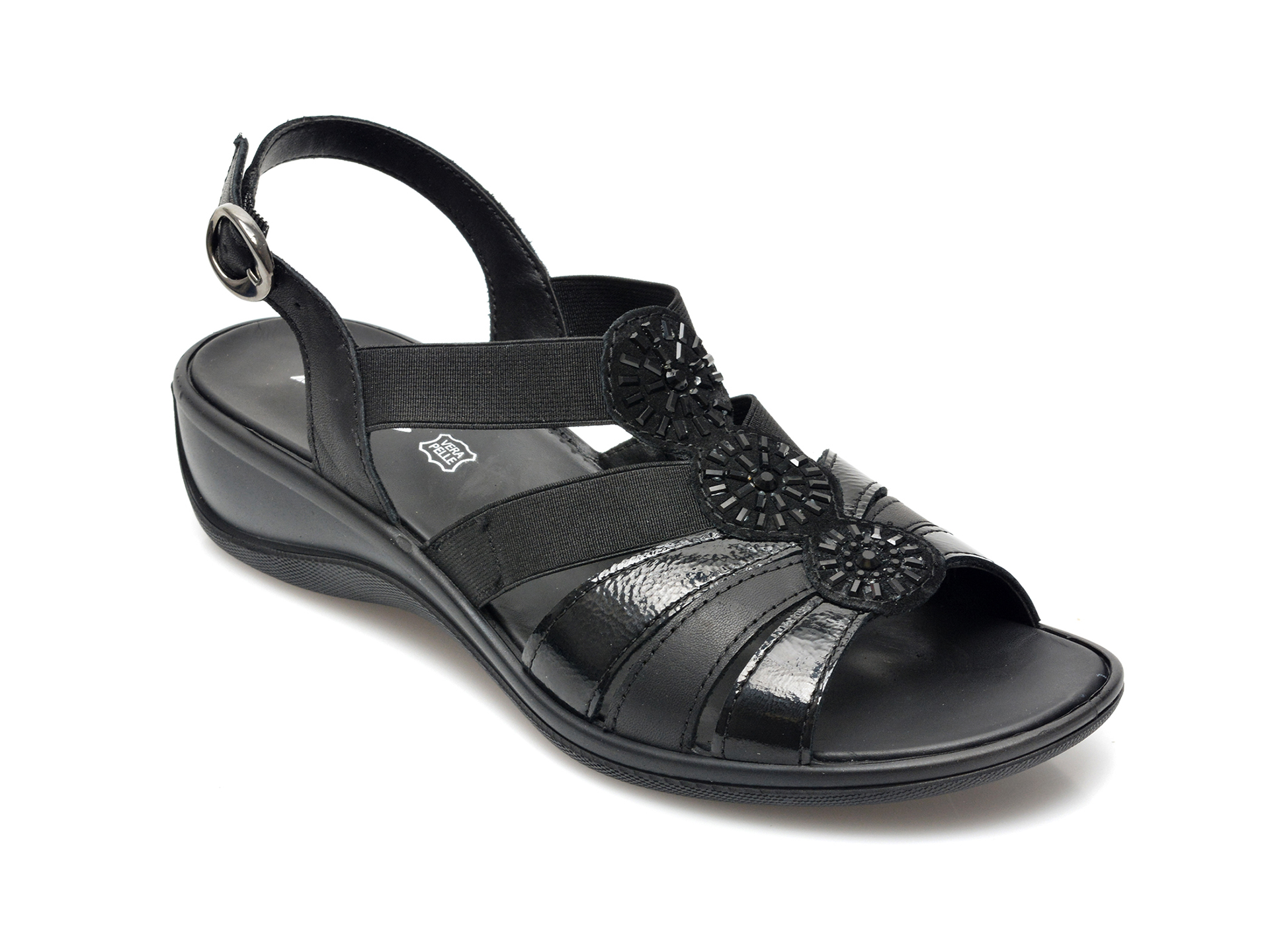 Sandale IMAC negre, 508830, din material textil si piele naturala Imac