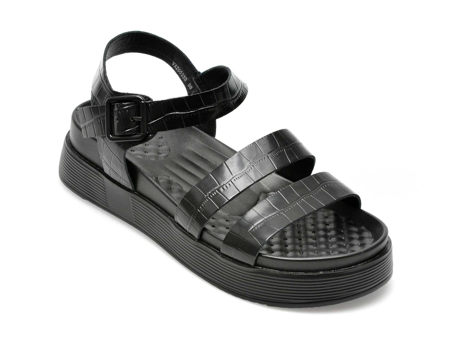 Sandale IMAGE negre, VA20033, din piele croco