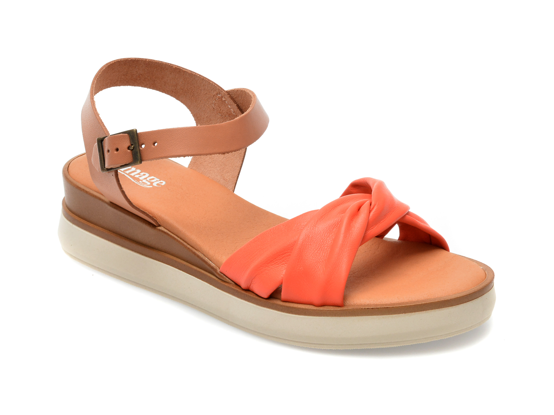 Sandale IMAGE portocalii, INDIRA, din piele naturala Image imagine noua 2022