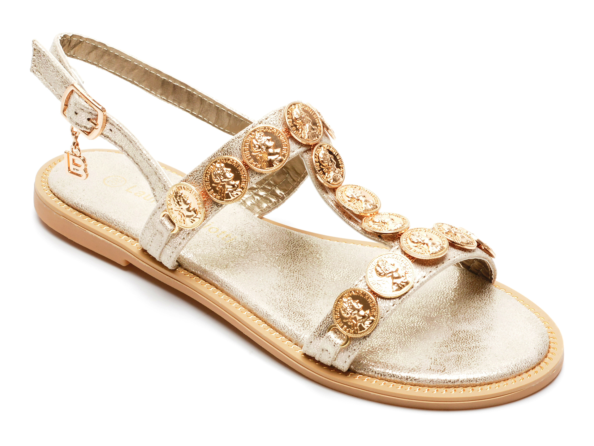 Sandale LAURA BIAGIOTTI aurii, 7534, din piele ecologica /femei/sandale