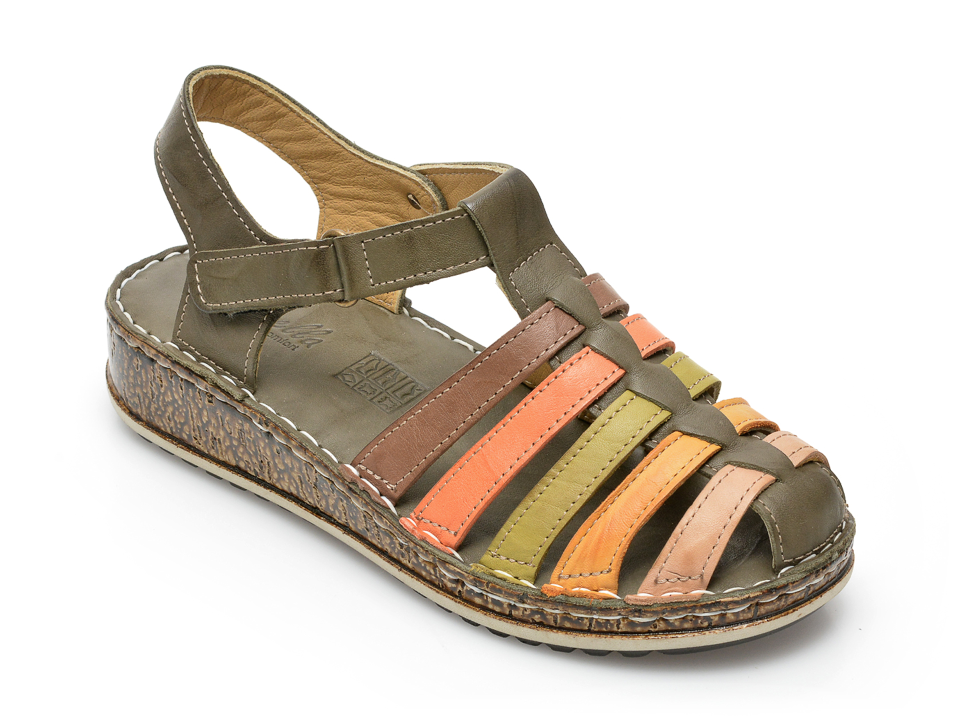 Sandale PAVARELLA kaki, 1372, din piele naturala /femei/sandale imagine noua
